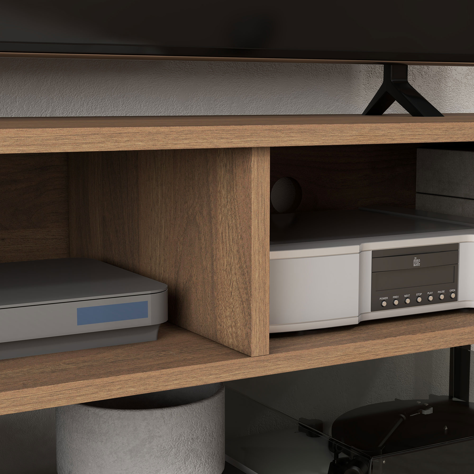  Dulap SuportTV pana la 48" in Stil Industrial, Mobiler Jos cu Rafturi din Lemn si Otel, 110x40x48cm, Maro si Negru [7]