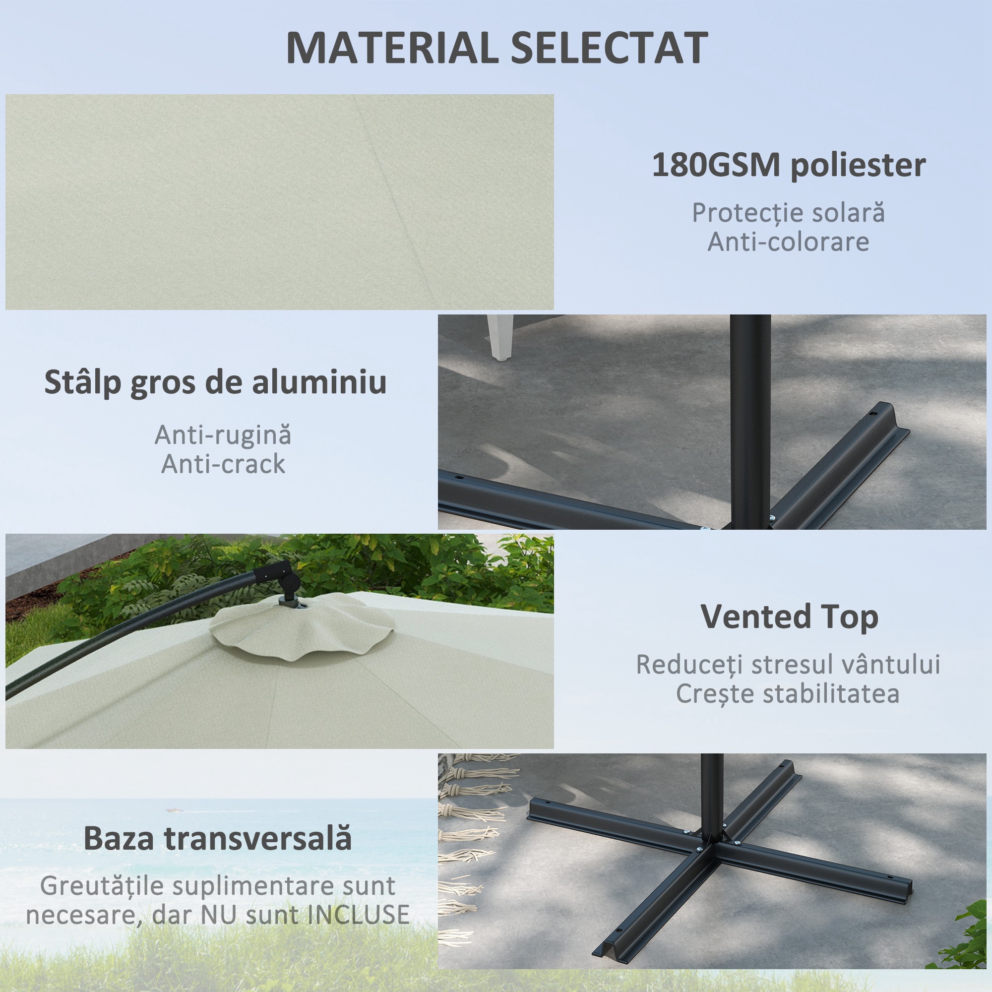 Umbrela de soare 3 (m) in consola cu baza transversala , Umbrela de soare cu manivela, inclinare si 8 nervuri [3]