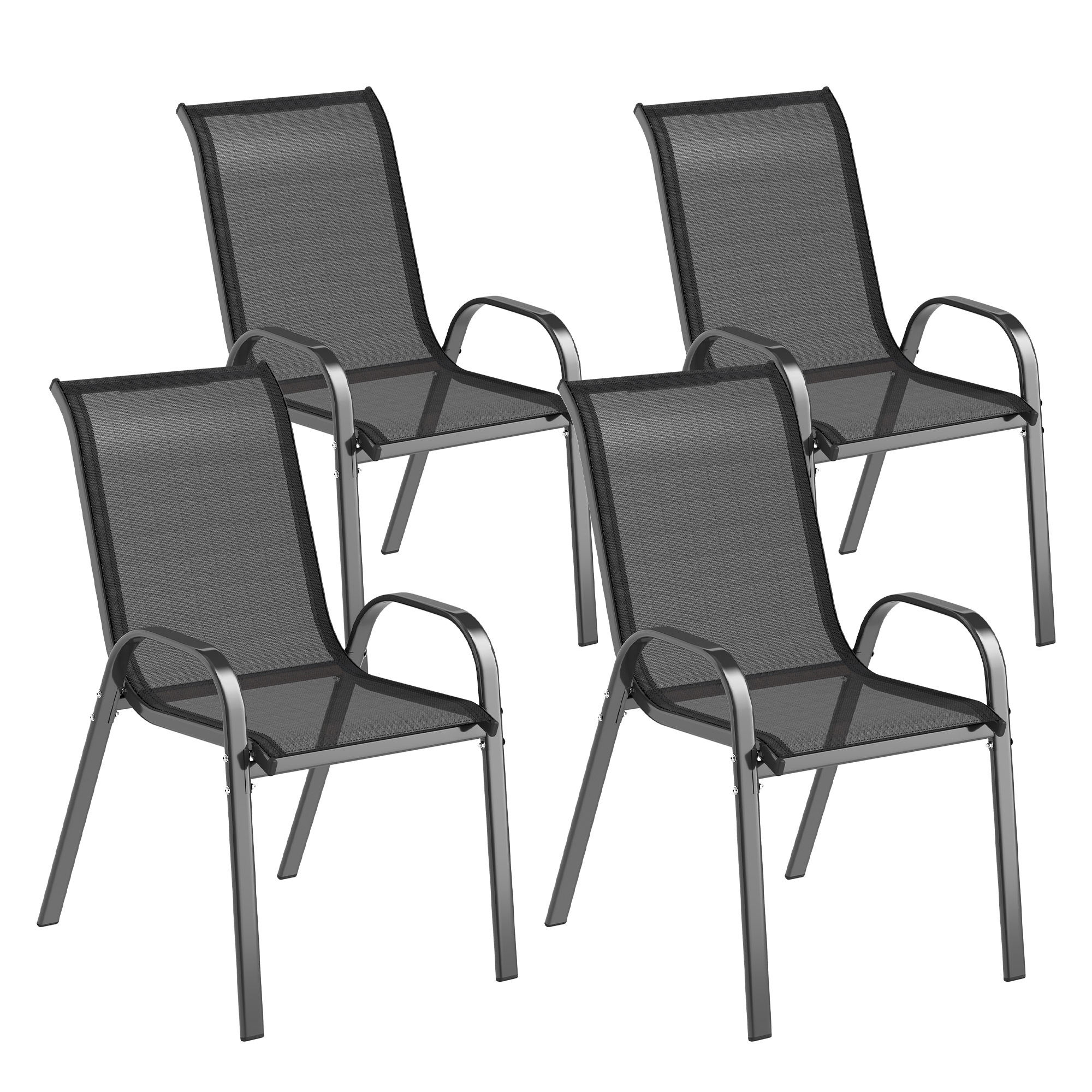 Gradina & balcon -  Set 4 Scaune de Gradina Stivuibile din Otel si tesatura de Plasa Respirabila, 54x71x93 cm, Negru