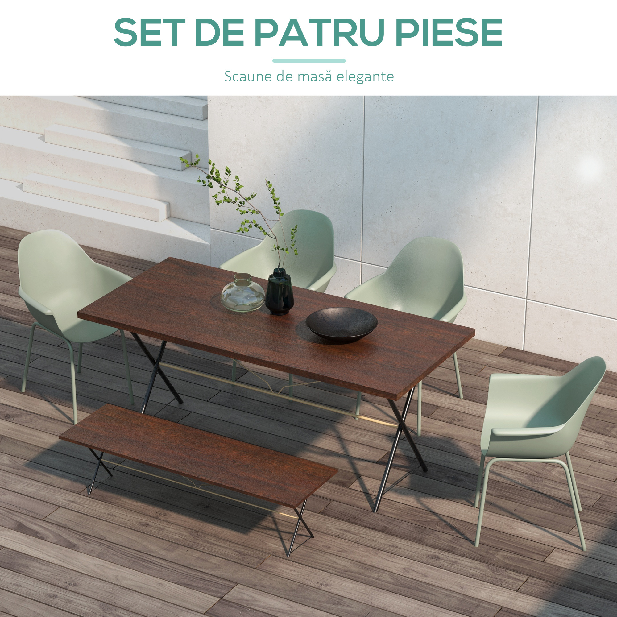  Set 4 Scaune de Exterior 59x55x84 cm din PP si Otel Verde [3]