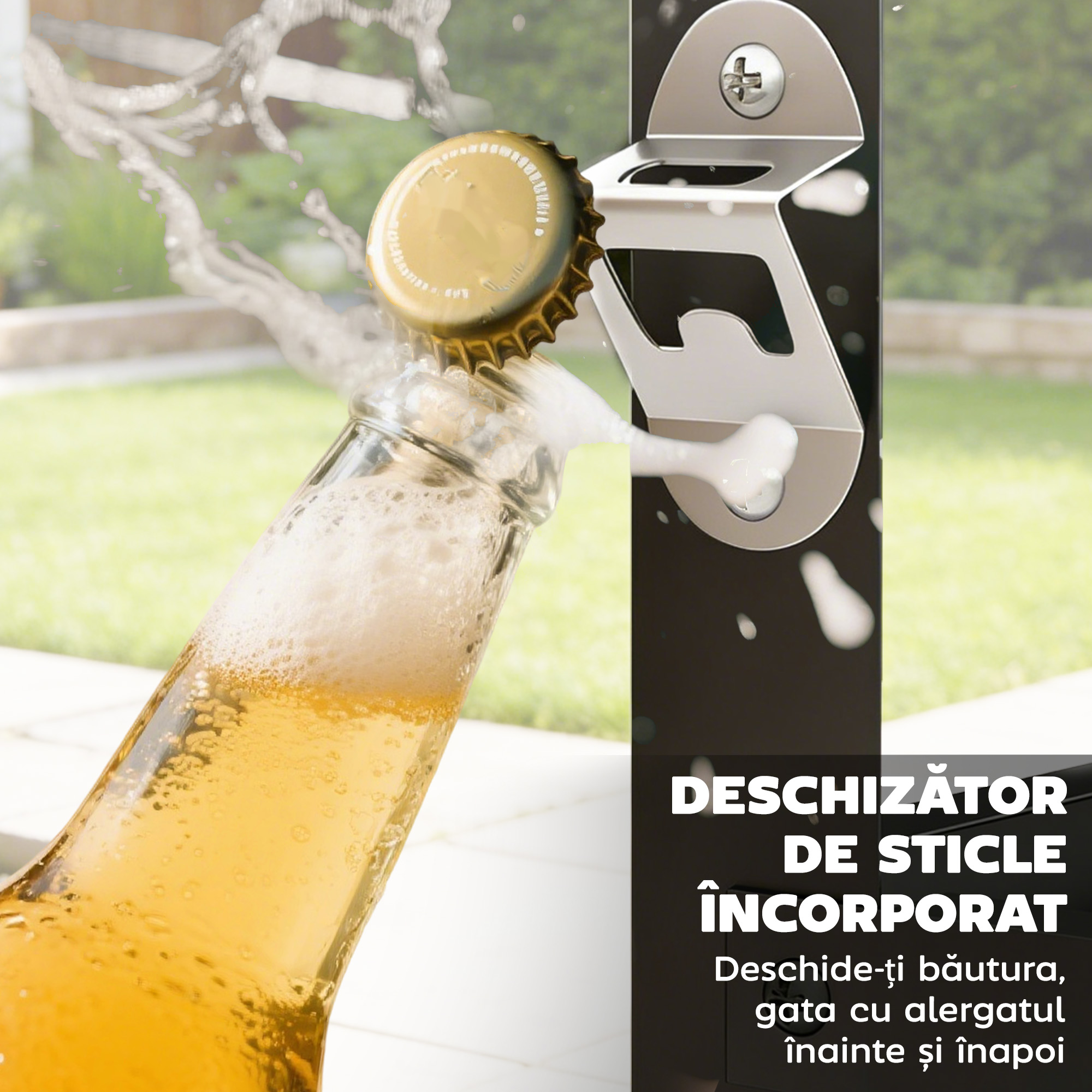  Troller pentru Gratar de Exterior cu Blat din Otel Inoxidabil, 4 Carlige, Maner si Roti Blocabile, Negru [6]