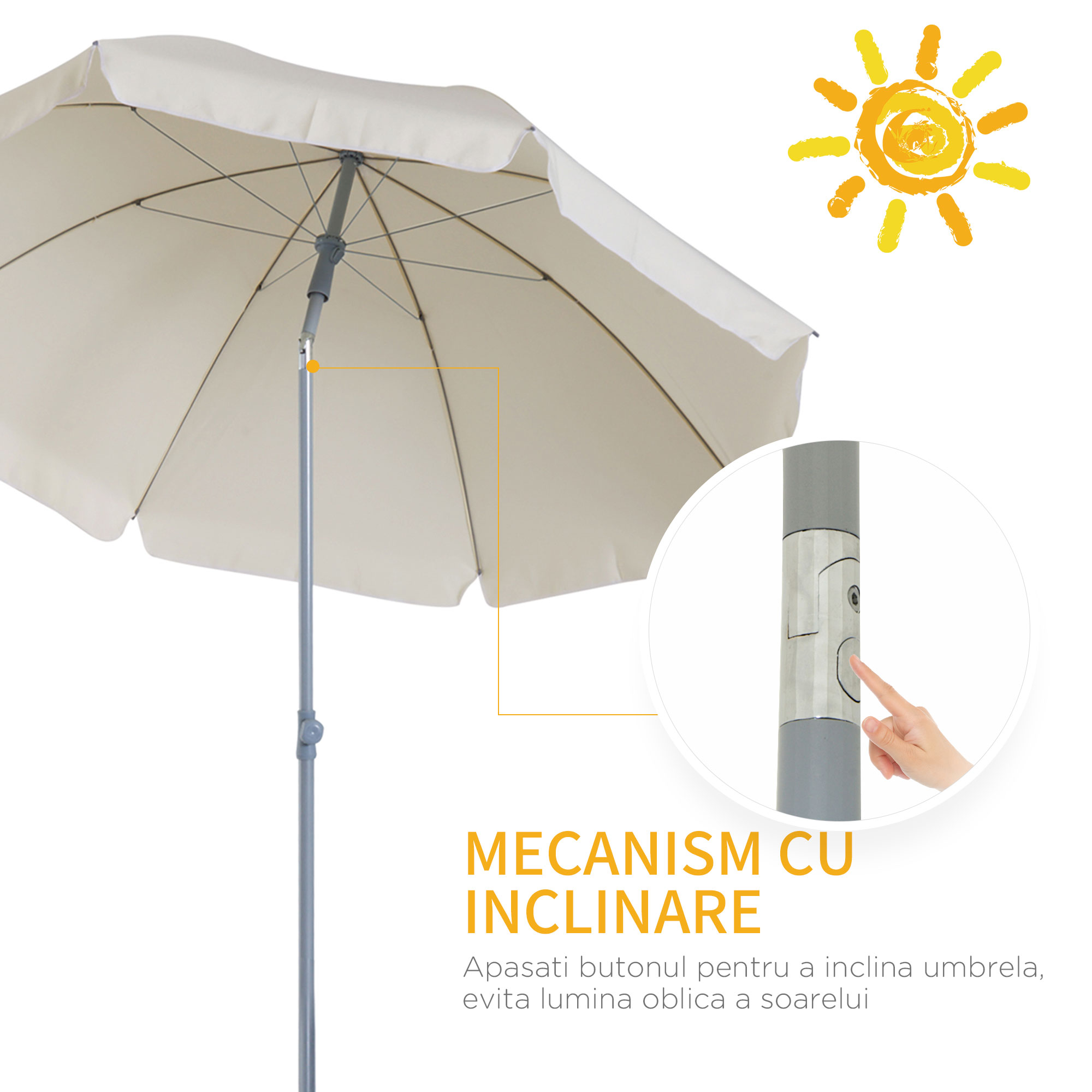  Umbrela de Gradina cu Acoperis Reglabil Φ220, Crem alb [3]