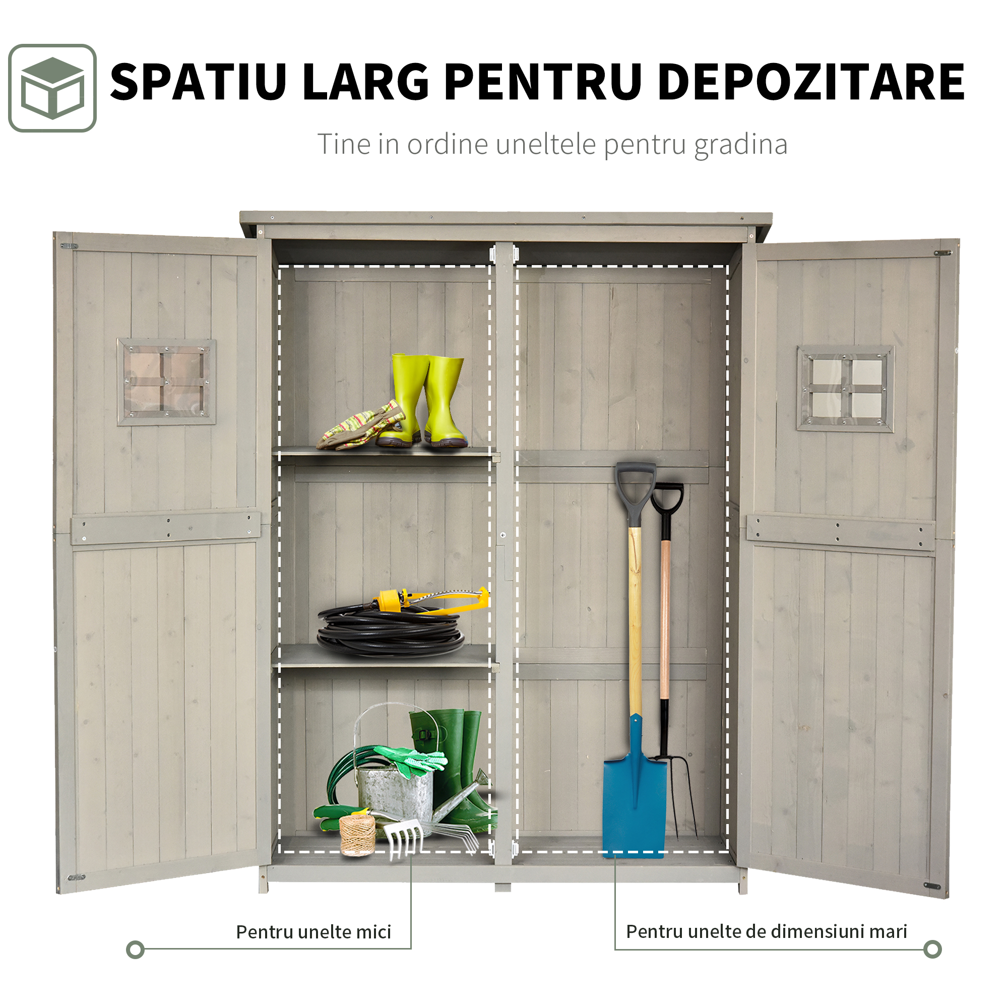  Sopron Lemn 127,5×50×164 cm - Casuta Gradina cu Polite si Usi Duble [4]