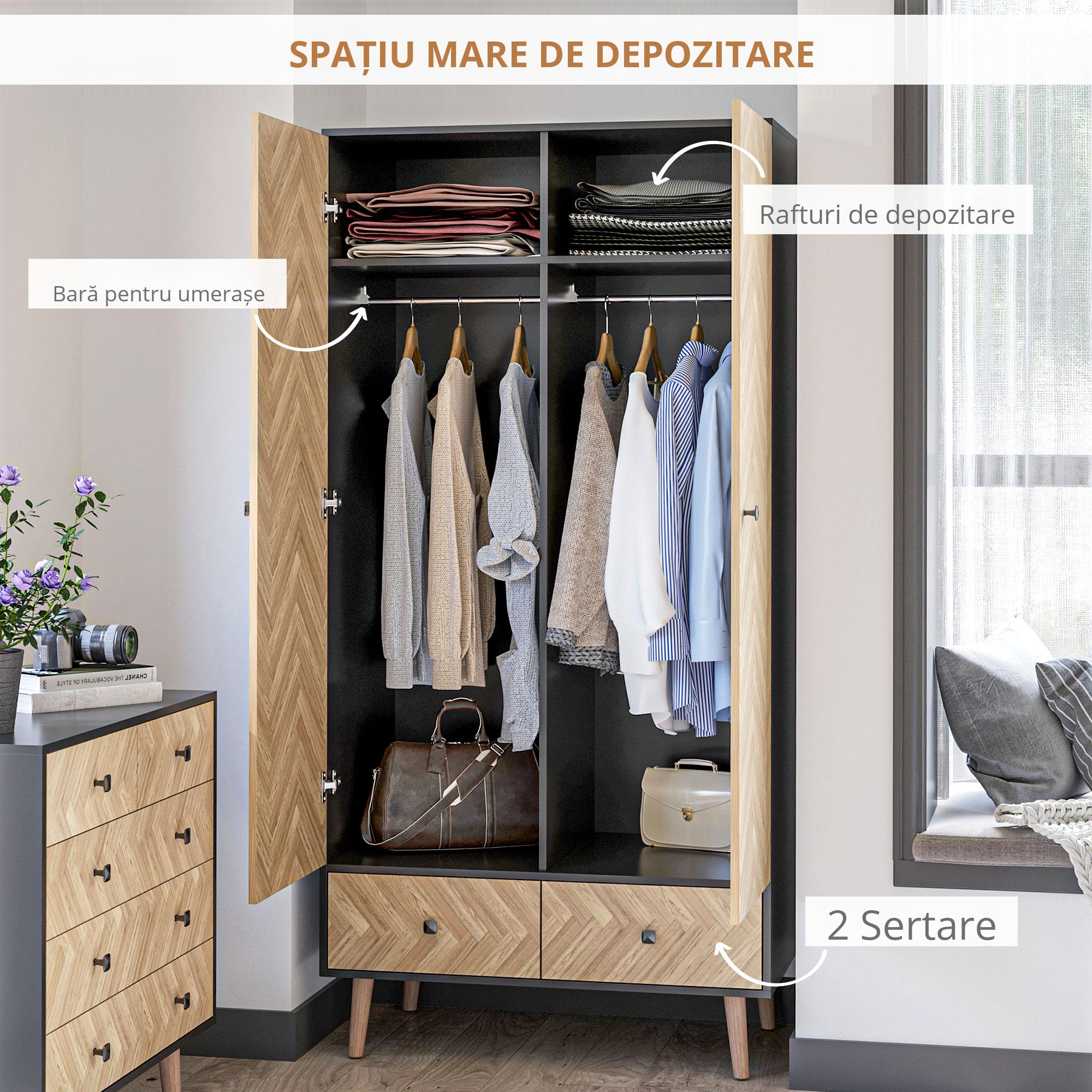  Dulap Lemn Gri inchis - 2 Usi, Compartimente si Sertare [4]