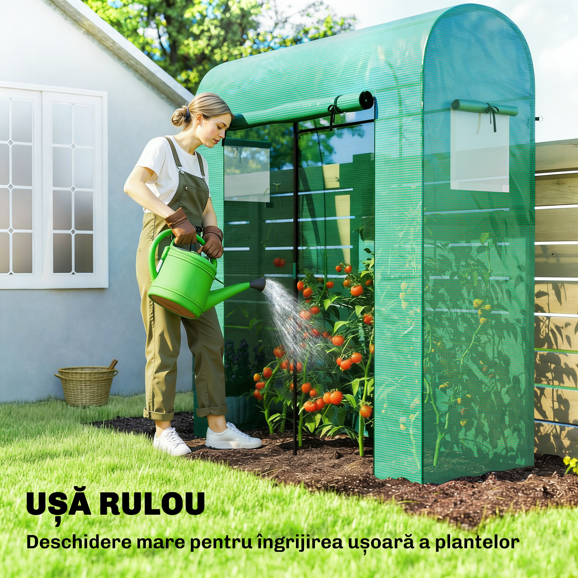  Sera Verticala pentru Balcon cu Usa si Ferestre Rulabile, Sera pentru Gradina cu Structura din Otel si Acoperis din PE, pentru Plante, Legume, Flori, Fructe, Anti UV, 170x68x200 cm, Verde [4]