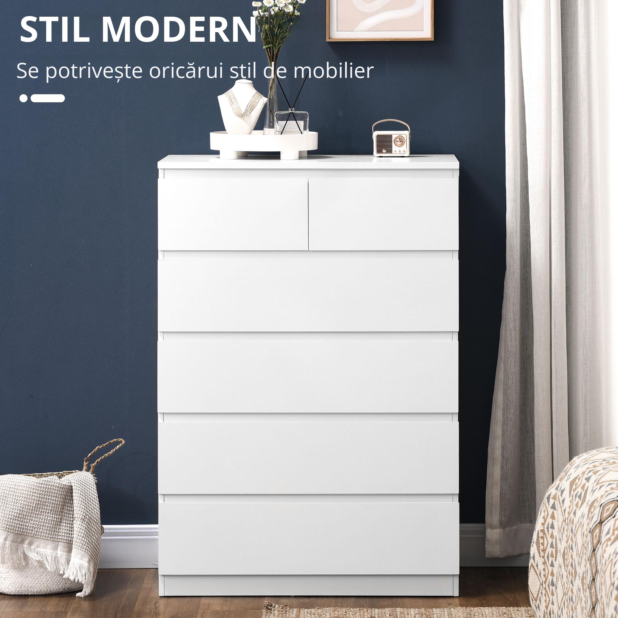  Comoda, Dulap de Depozitare cu 6 Sertare pentru Dormitor, Living, 80x39x115 cm, Alb [4]