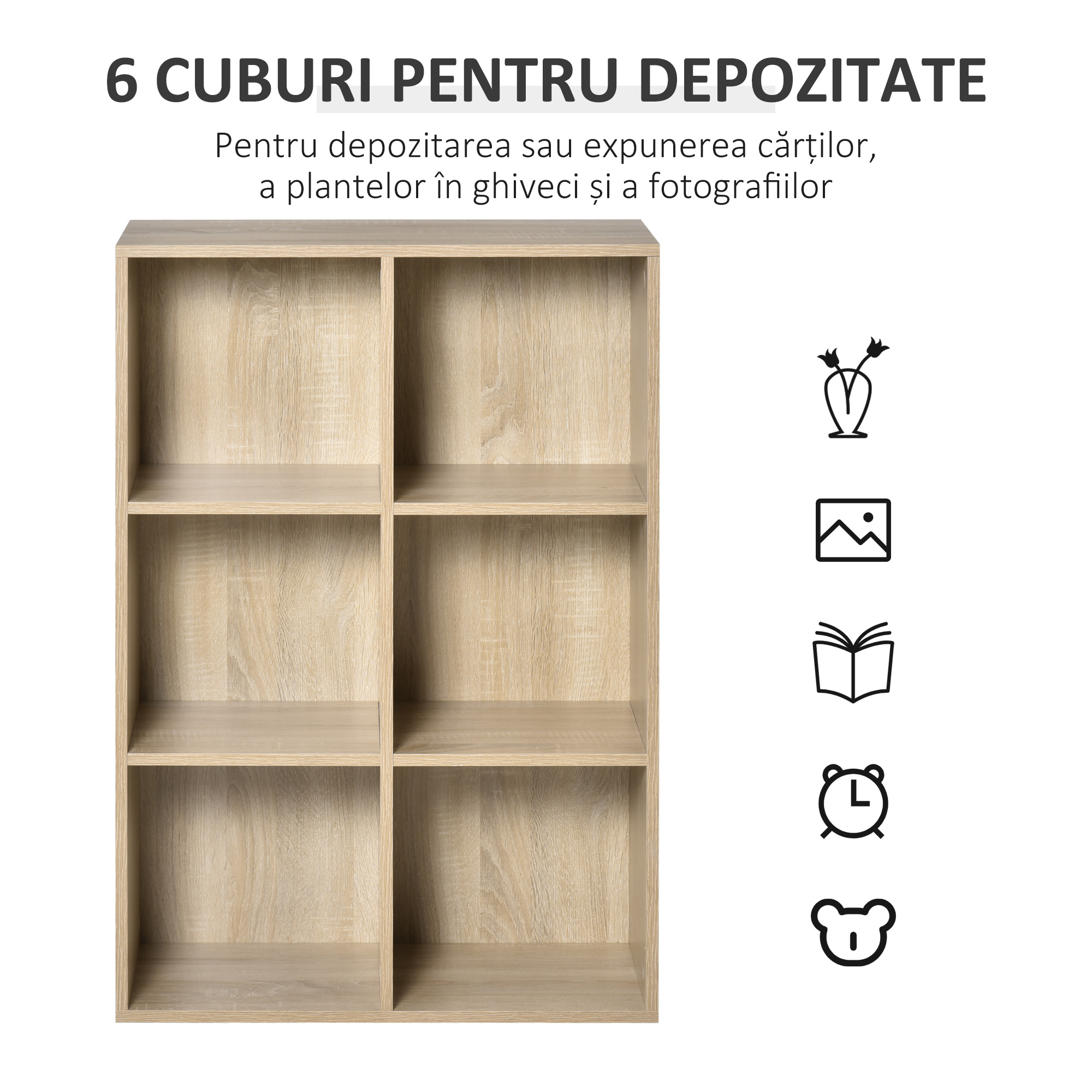  Mobile Libreria Moderno a 6 Cubi in Legno, 65.5x30x97.5 cm, color Rovere [4]