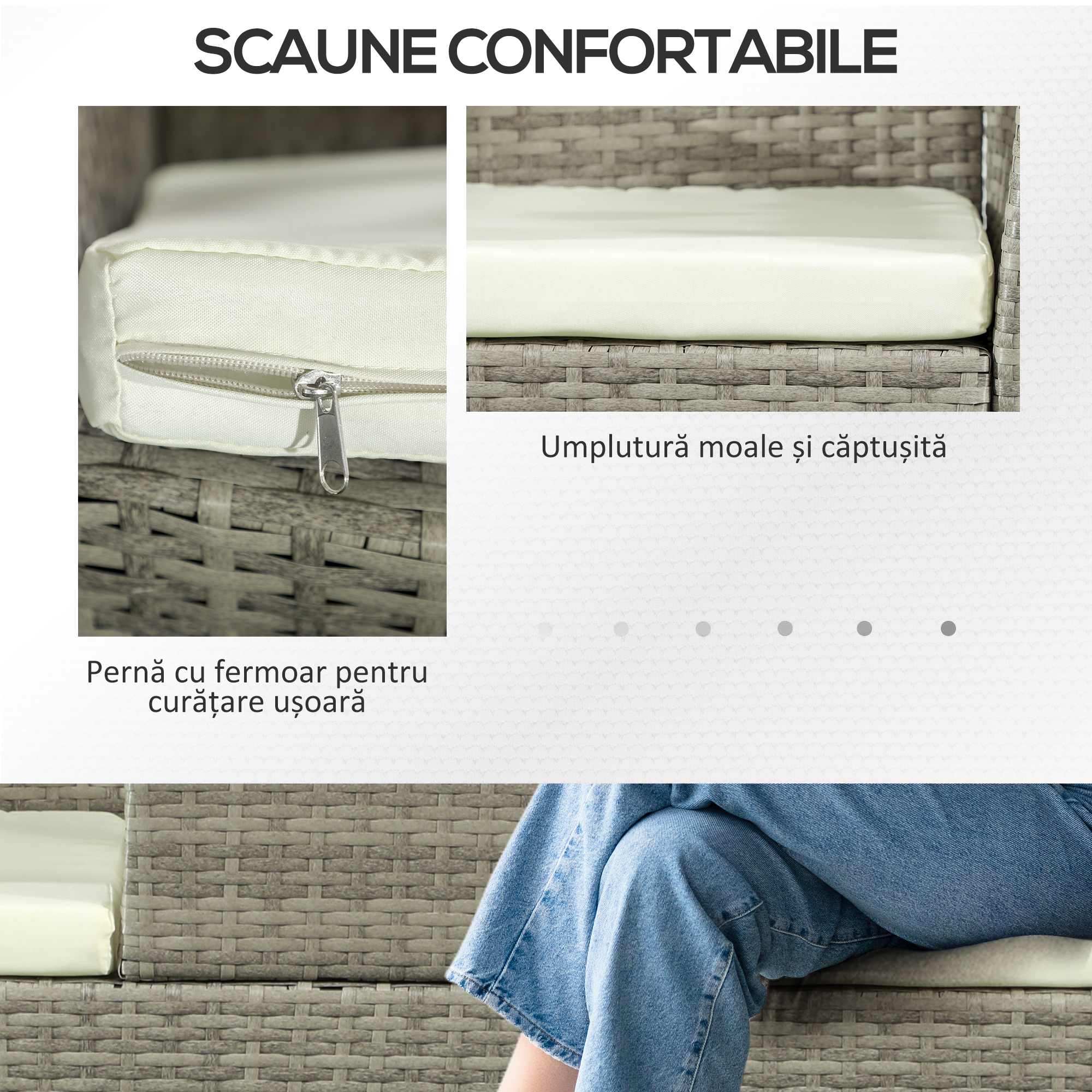  Banca din ratan pentru 2 persoane pentru gradina, scaun impletit pentru curte cu masa de ceai din sticla [4]