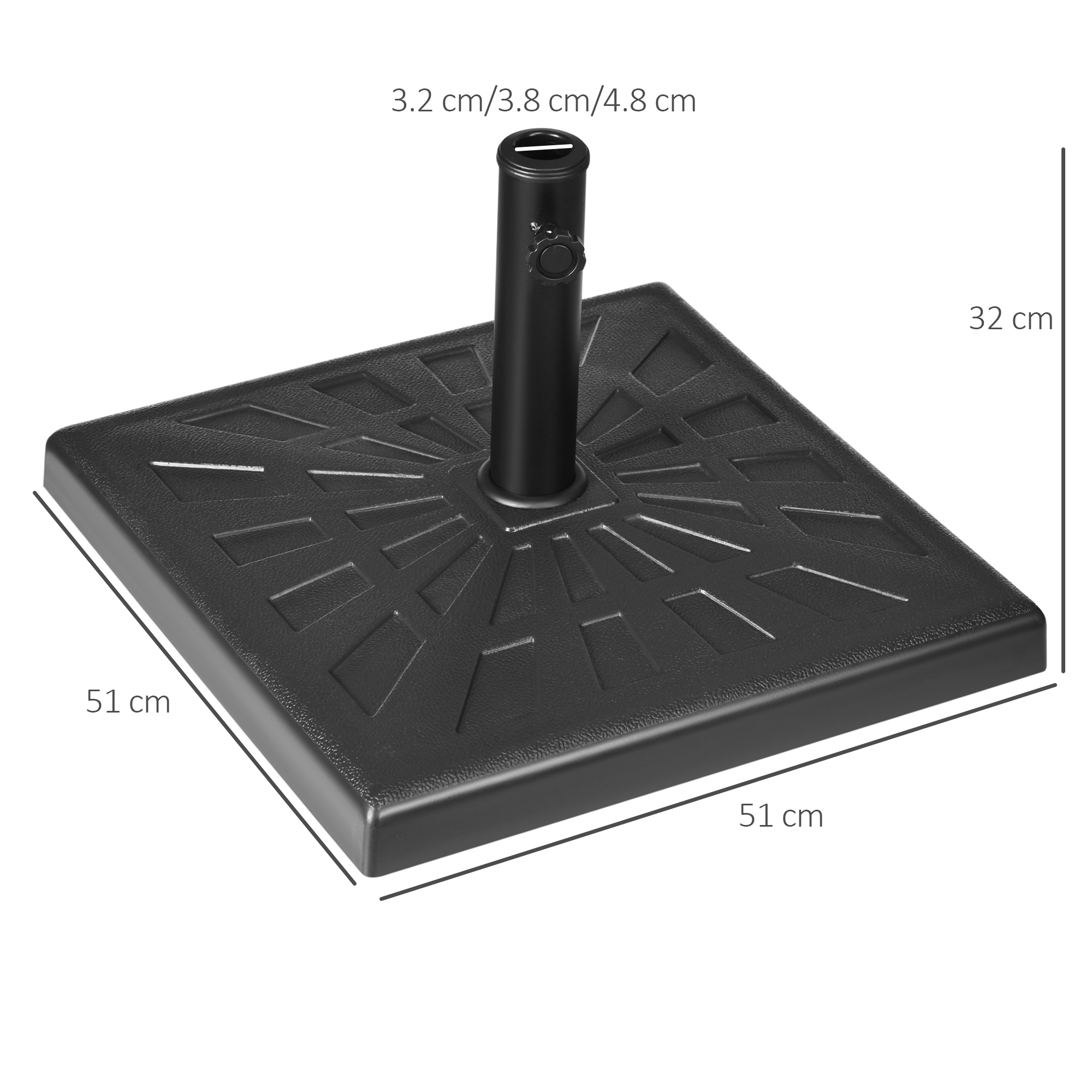  Suport de baza din rasina 19kg pentru umbrela de gradina, Greutati patrate pentru suportul pentru umbrele de exterior de pe piata pentru stalpi de Φ32mm, Φ38mm si Φ48mm, negru [2]