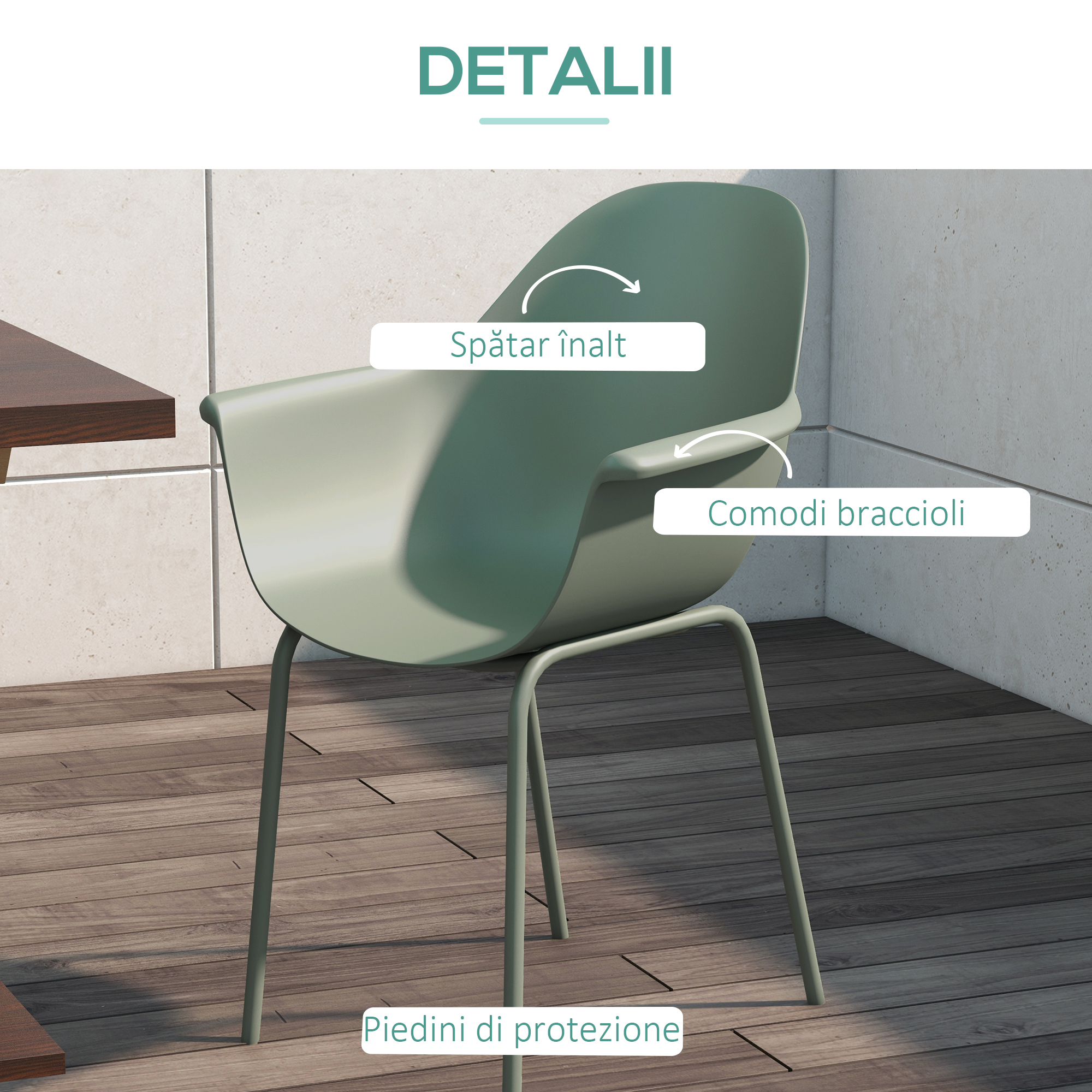  Set 4 Scaune de Exterior 59x55x84 cm din PP si Otel Verde [4]