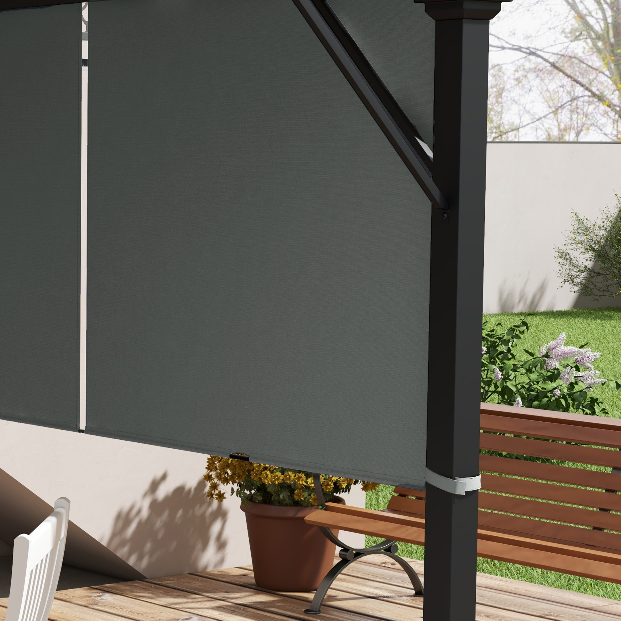  Husa pentru Pergola 3x3 m din Poliester cu Buzunare si Curele, 488x122 cm, Gri Carbune [7]