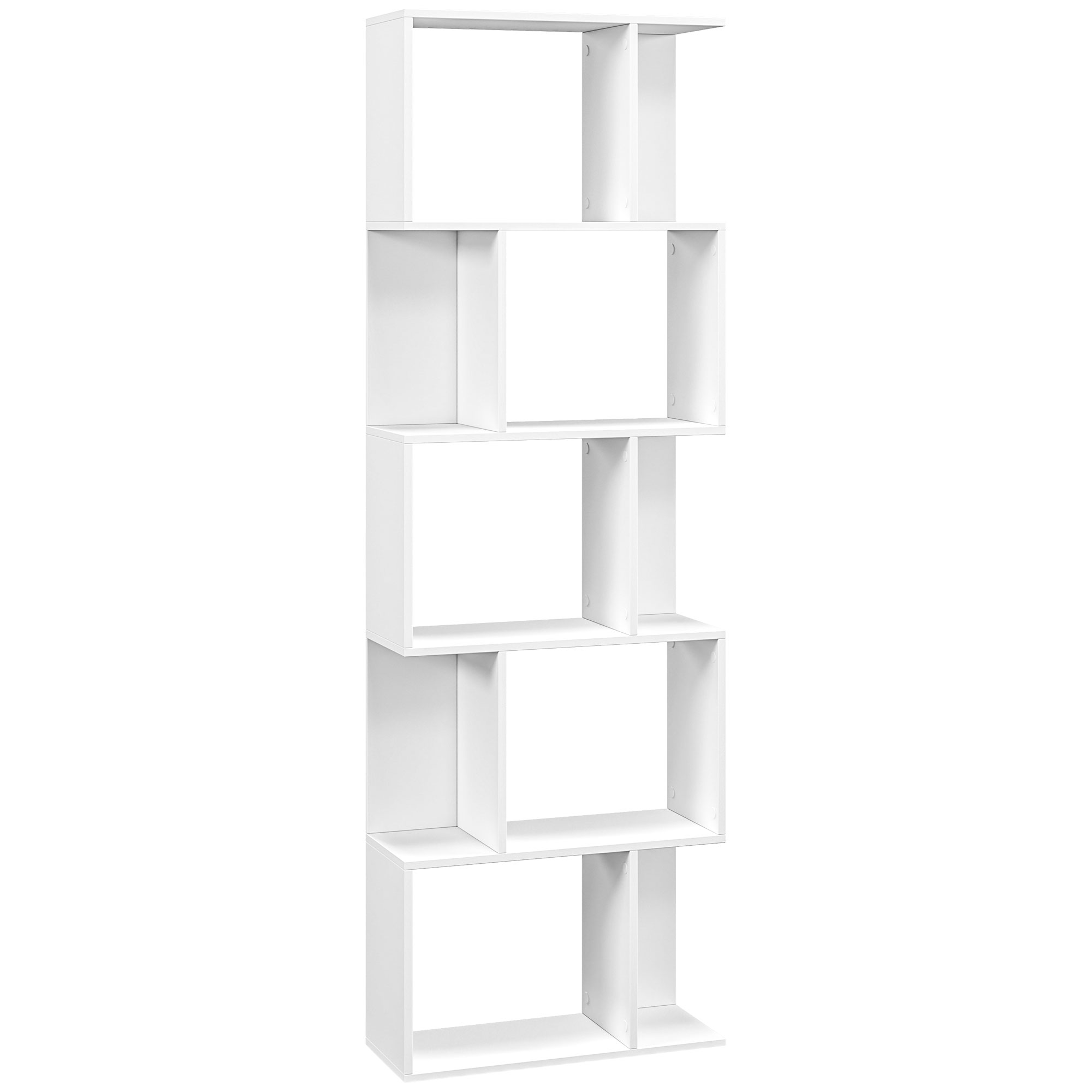  Raft pentru Carti cu 5 Rafturi Separate, Biblioteca in Forma de S din Lemn, 60x24x184,5 cm, Alb [0]