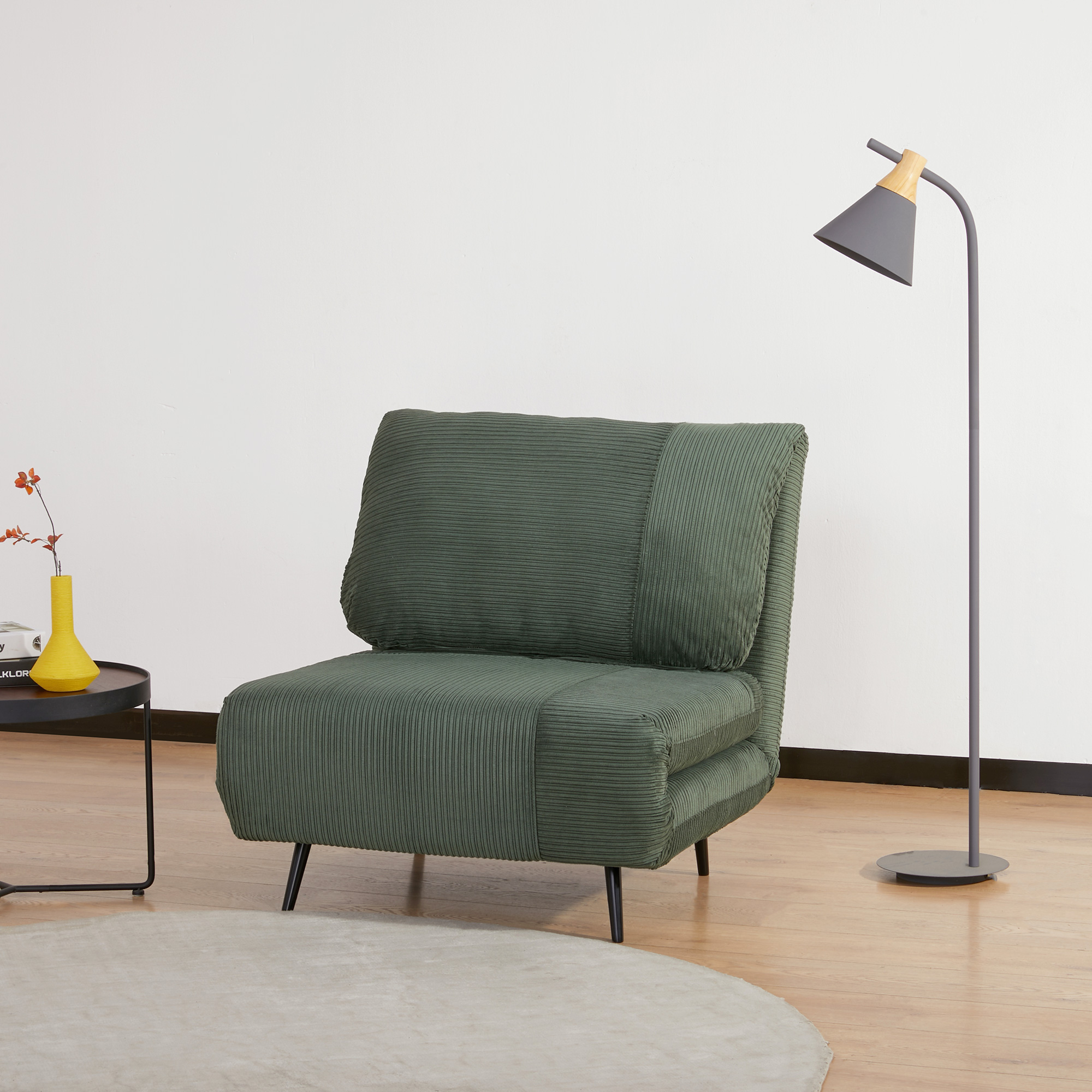  Fotoliu Pat 2 in 1 reglabil pe 3 niveluri cu sezut foarte mare si captuseala din spuma, structura din lemn, otel si efect catifea verde [1]