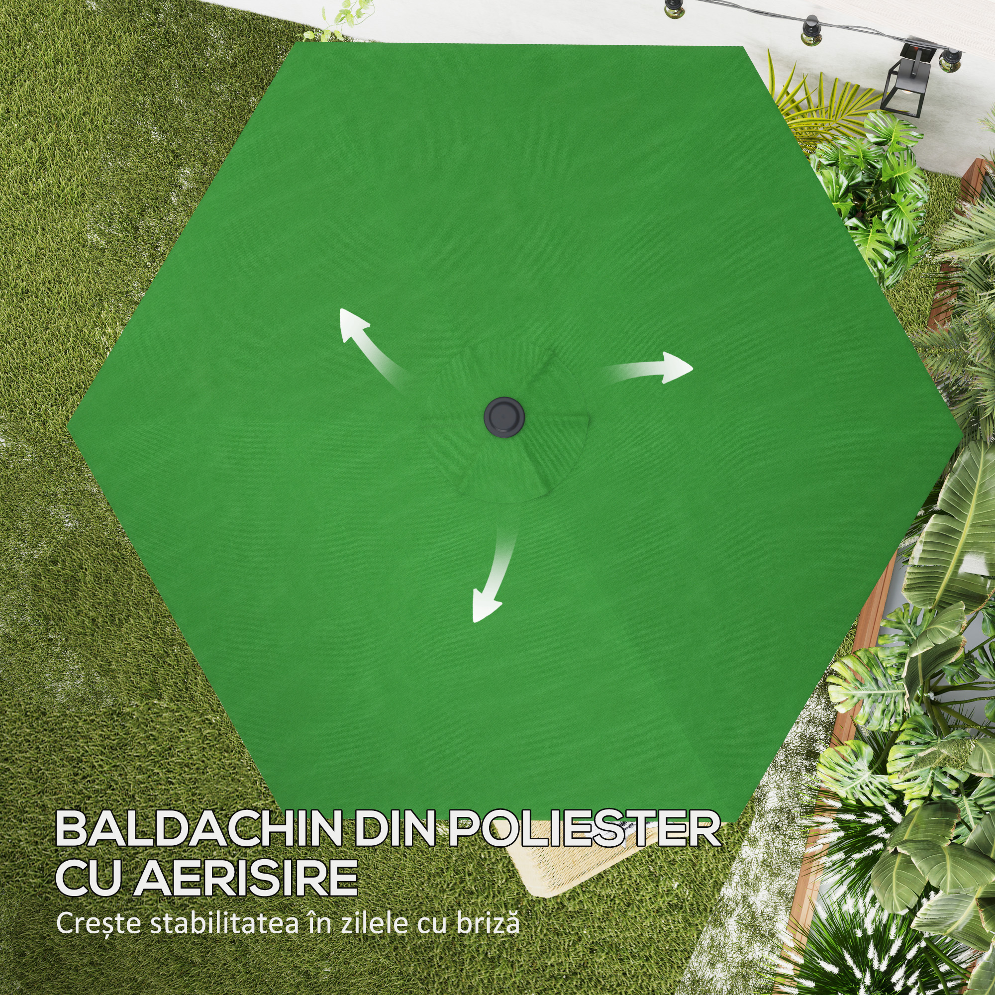  invelis de Schimb pentru Umbrela cu Orificii de Aerisire, Ø300 cm, Verde [4]