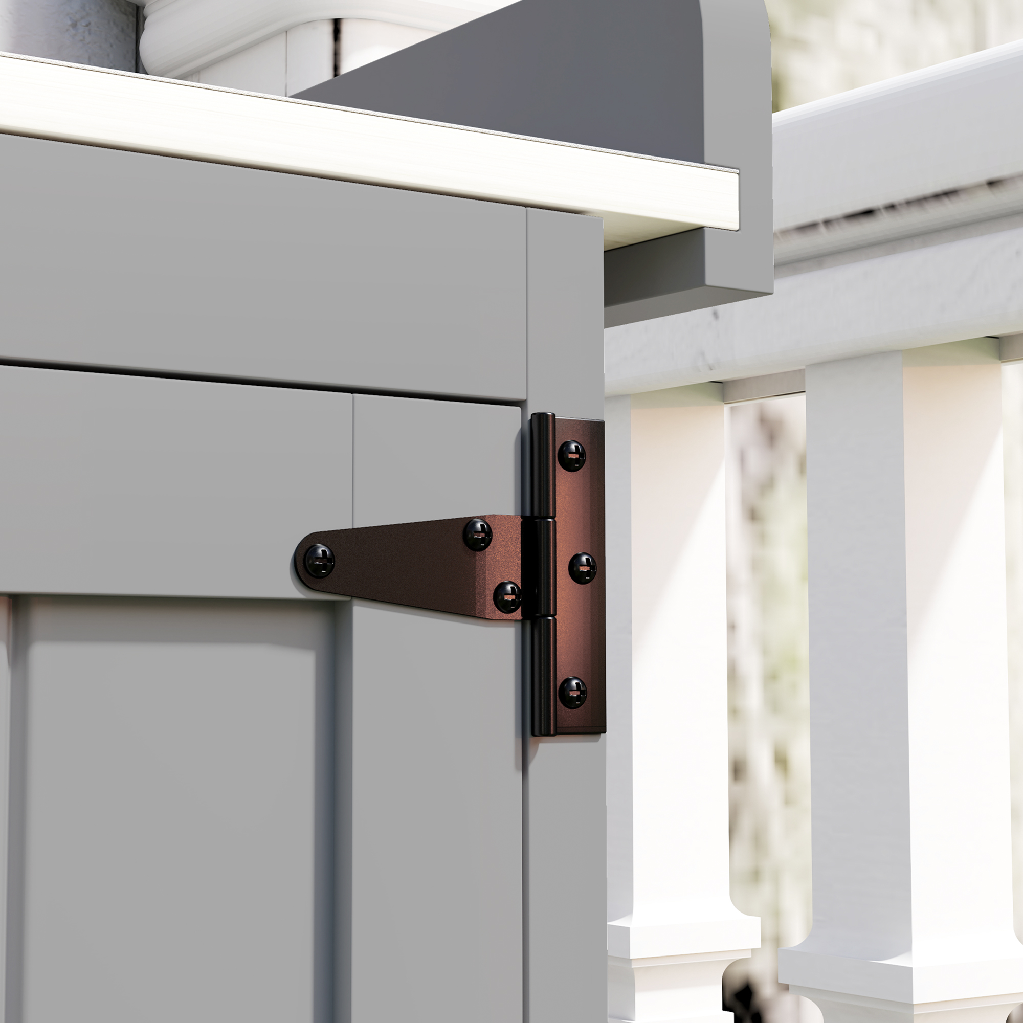  Dulap de Gradina din Lemn de Brad, Casuta pentru Depozitare Unelte de Exterior cu 2 Usi Blocabile, Blat Metalic si Raft, pentru Gradina, Terasa, Curte, 74x43x88 cm, Gri [8]