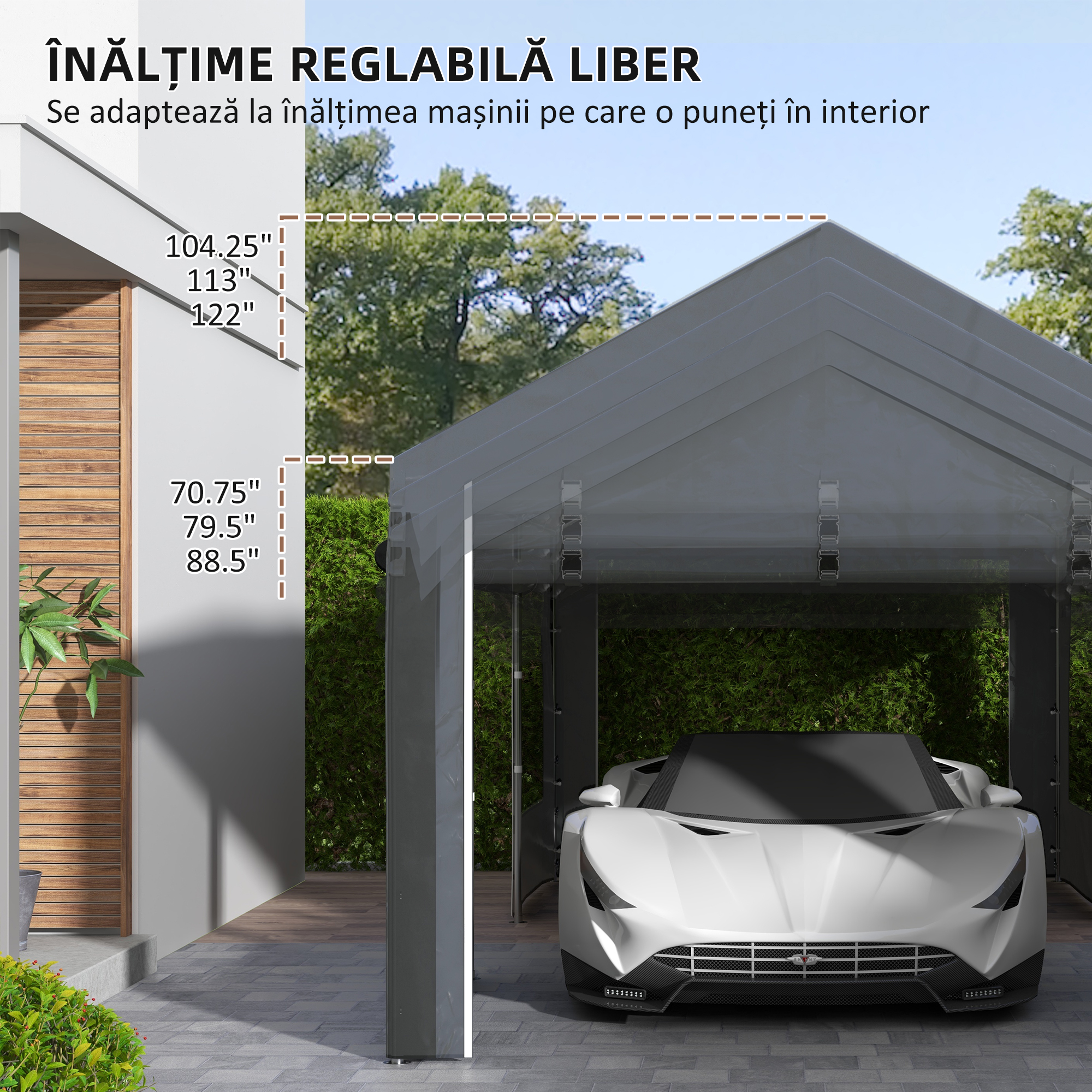 Pavilion de Gradina cu inaltime Reglabila, 4 Usi si 4 Ferestre, 6x3 m, Gri inchis [4]