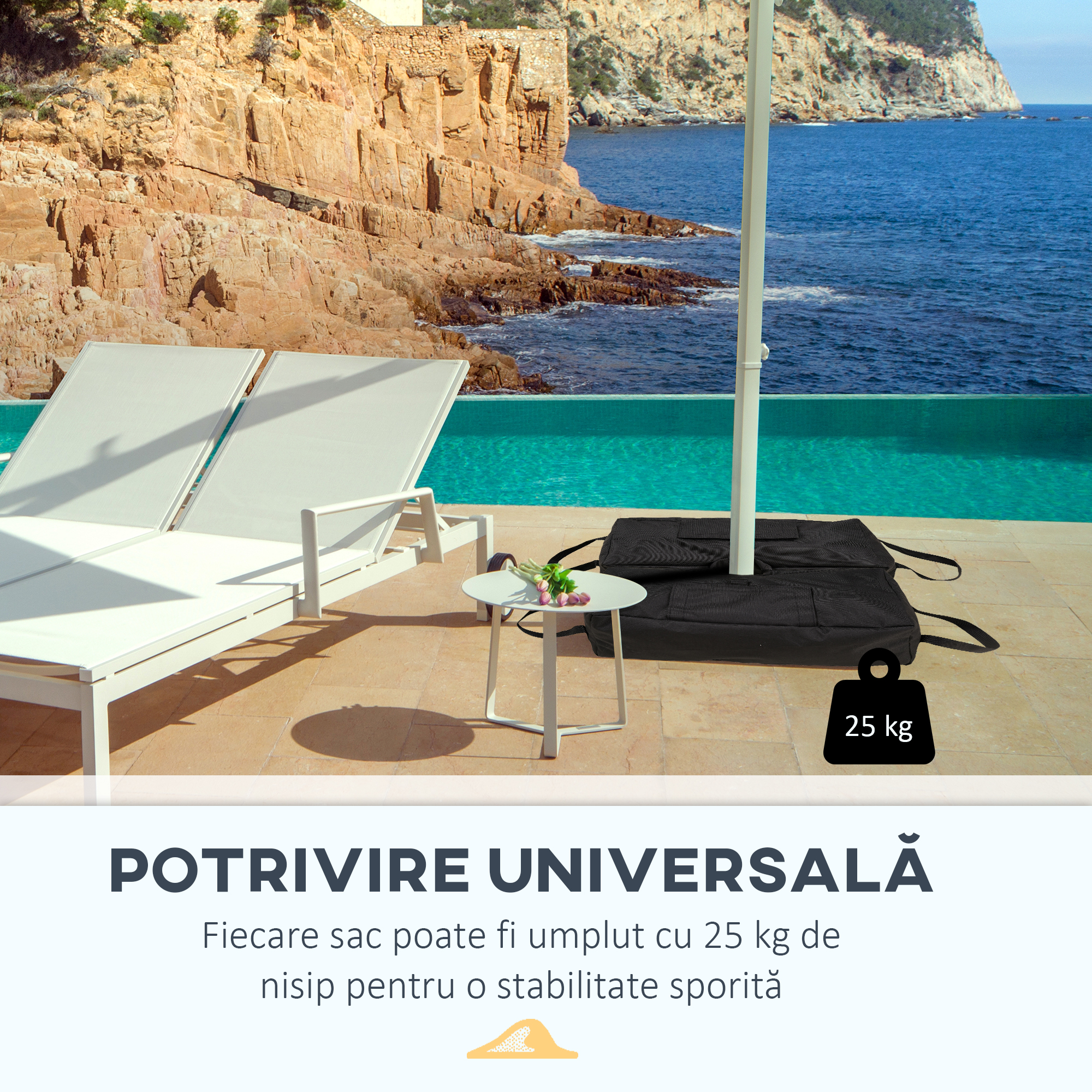  Baza pentru Umbrela, Sac Umplut cu 50 kg de Nisip, Din Plastic si Material Oxford, 50x25x18 cm, Negru [6]