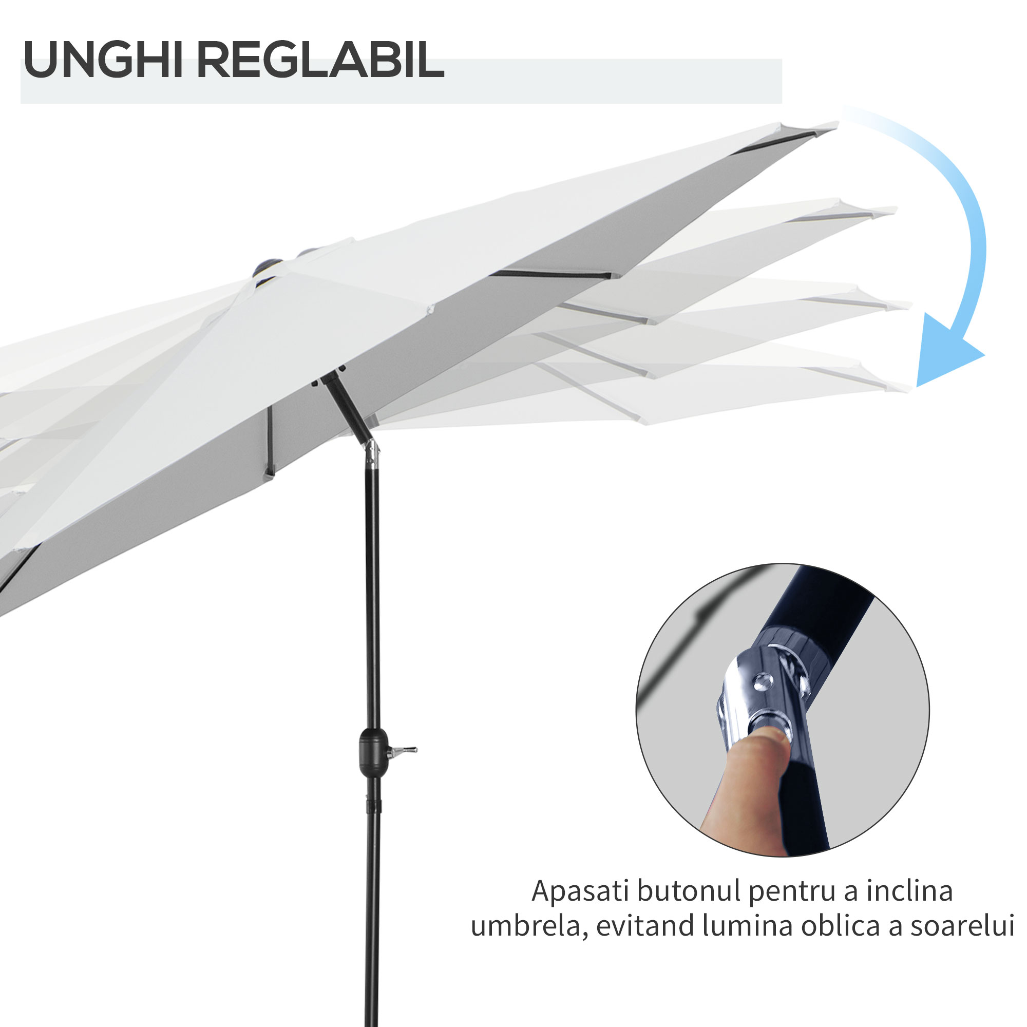  Umbrela de Gradina Φ300cm cu Manivela Reglabila din Metal si Poliester, Alb [3]