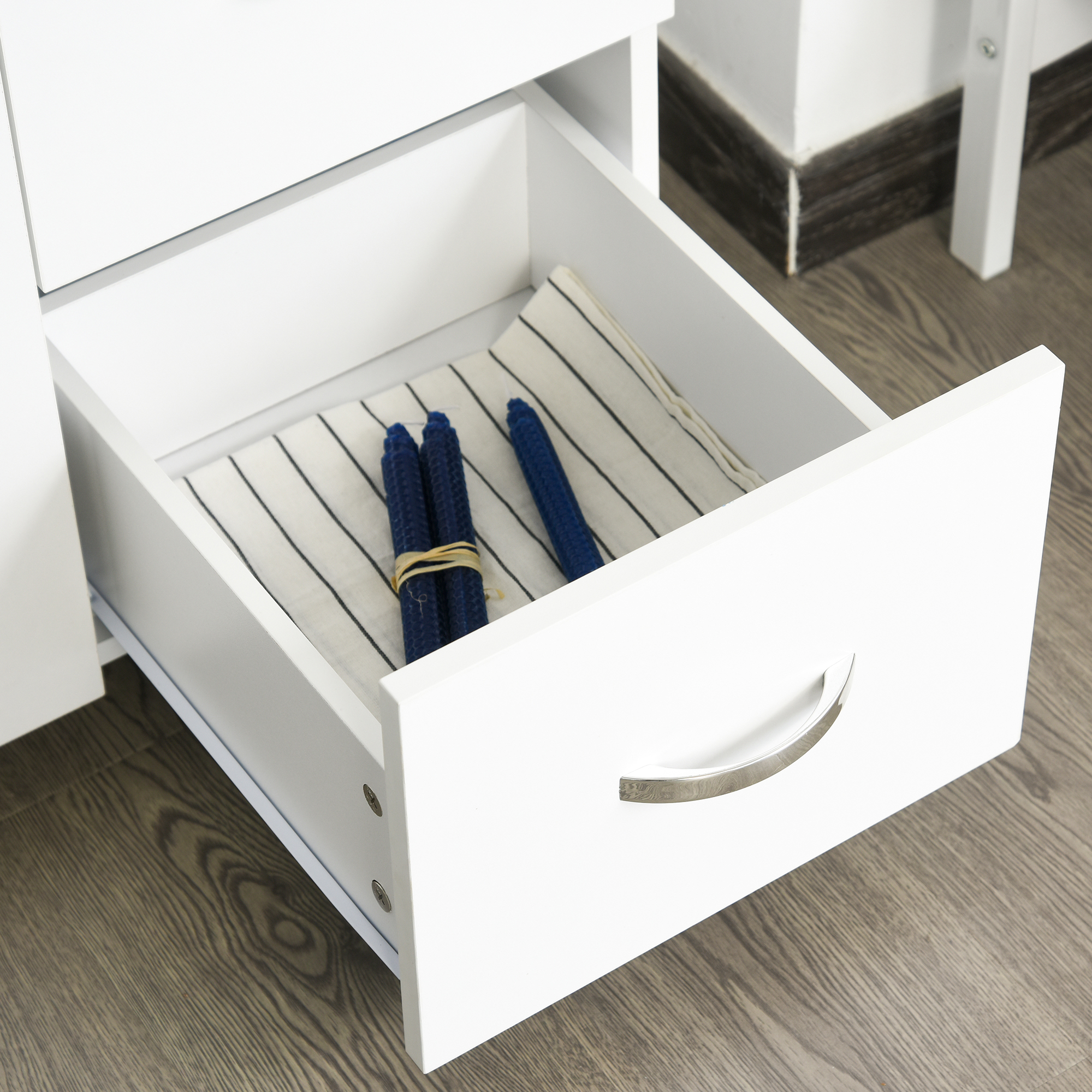  Bufet Modern pentru Bucatarie cu Sertare, Dulapuri si Rafturi Deschise, 100x39.5x183.5cm, Alb [8]