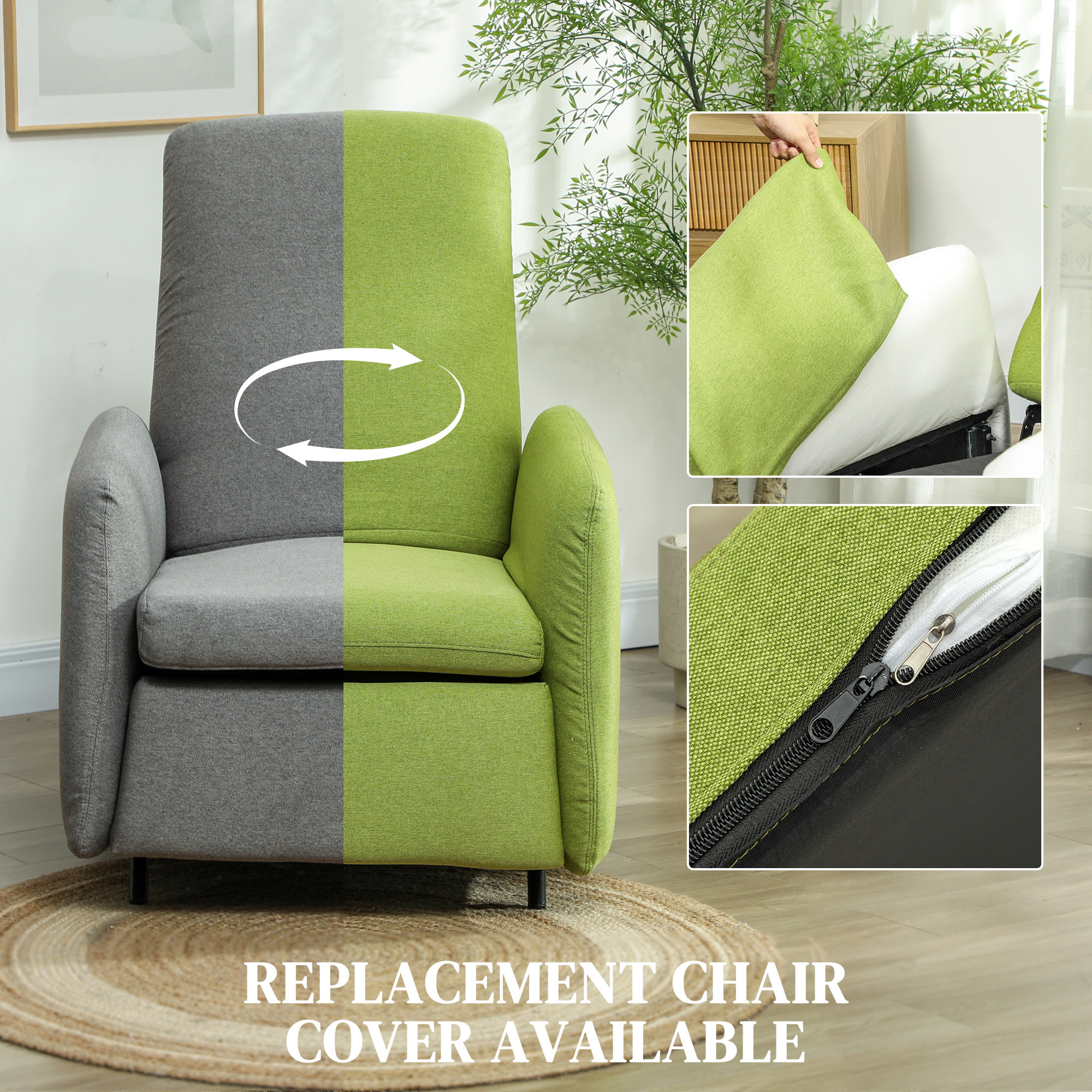  Fotoliu Rabatabil cu Suport pentru Picioare si Husa de Schimb, 79x93x103 cm, Gri [6]