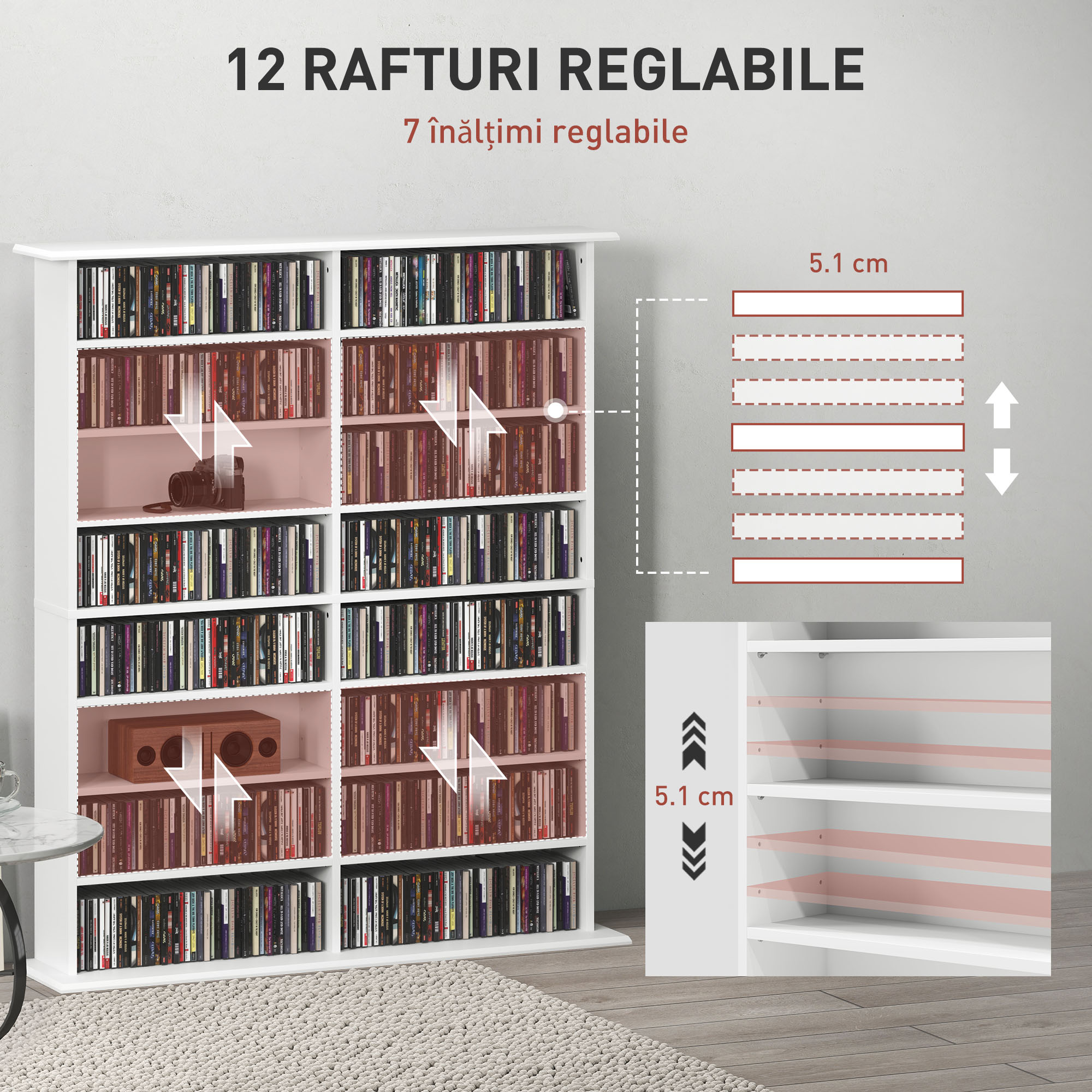  Mobilier Biblioteca cu 16 Rafturi pentru 720 CD-uri din Lemn 106.5x24x126.3 cm Negru [4]