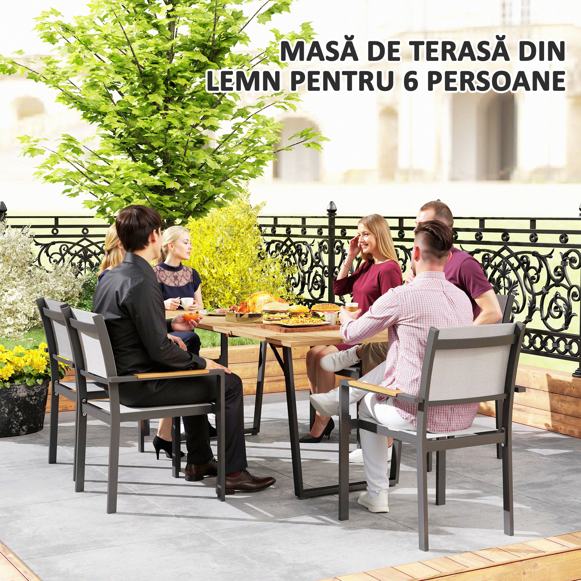  Masa de Gradina pentru 6 Persoane cu Orificiu pentru Umbrela, 175x80x75 cm, Maro [3]