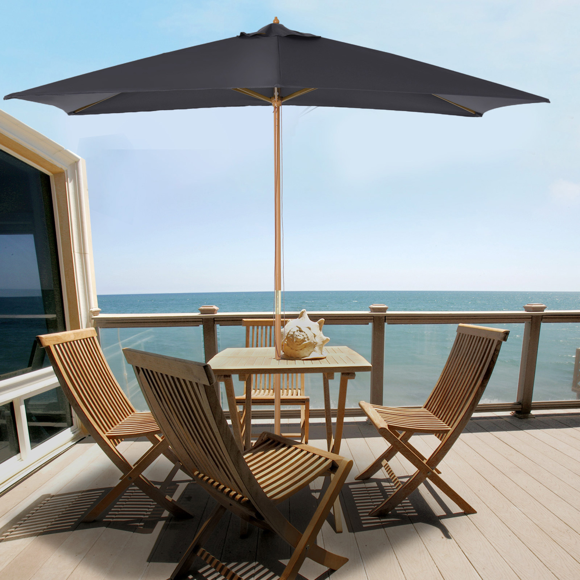  Umbrela de Gradina 2x3m din Lemn si Bambus cu 8 Stecche si Acoperire din Poliester, Gri inchis [1]