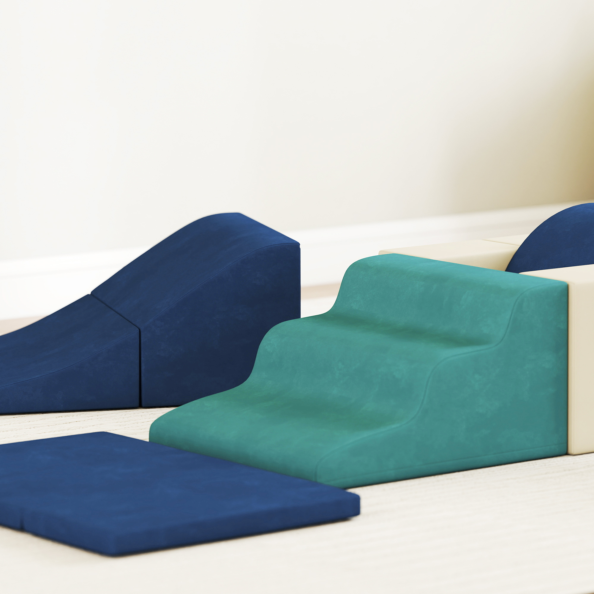  Set 7 Blocuri de Constructie Moi pentru Copii pana la 3 Ani, cu Husa din Catifea, Albastru [8]