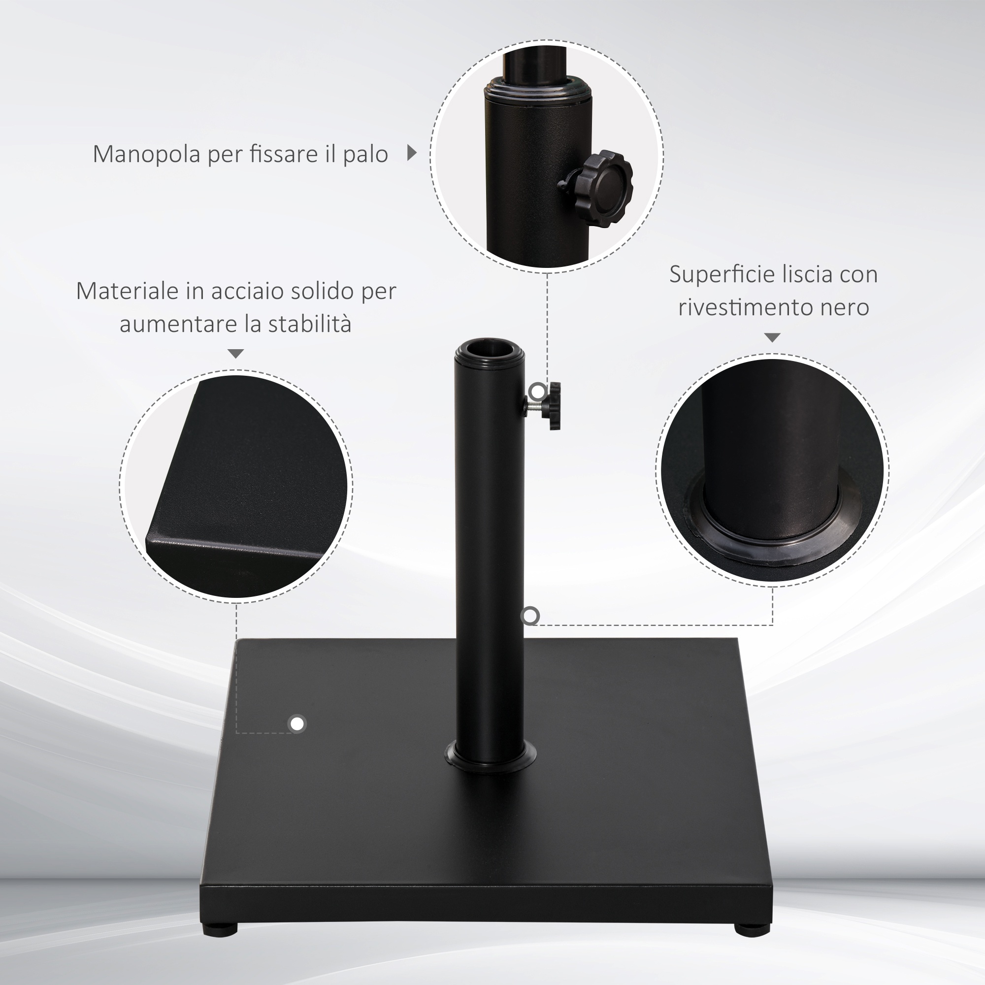  Baza pentru Umbrela Patrata Greutate 18kg pentru Stalpi de Φ3/3.5/3.8, 45x45x39cm, Negru [4]