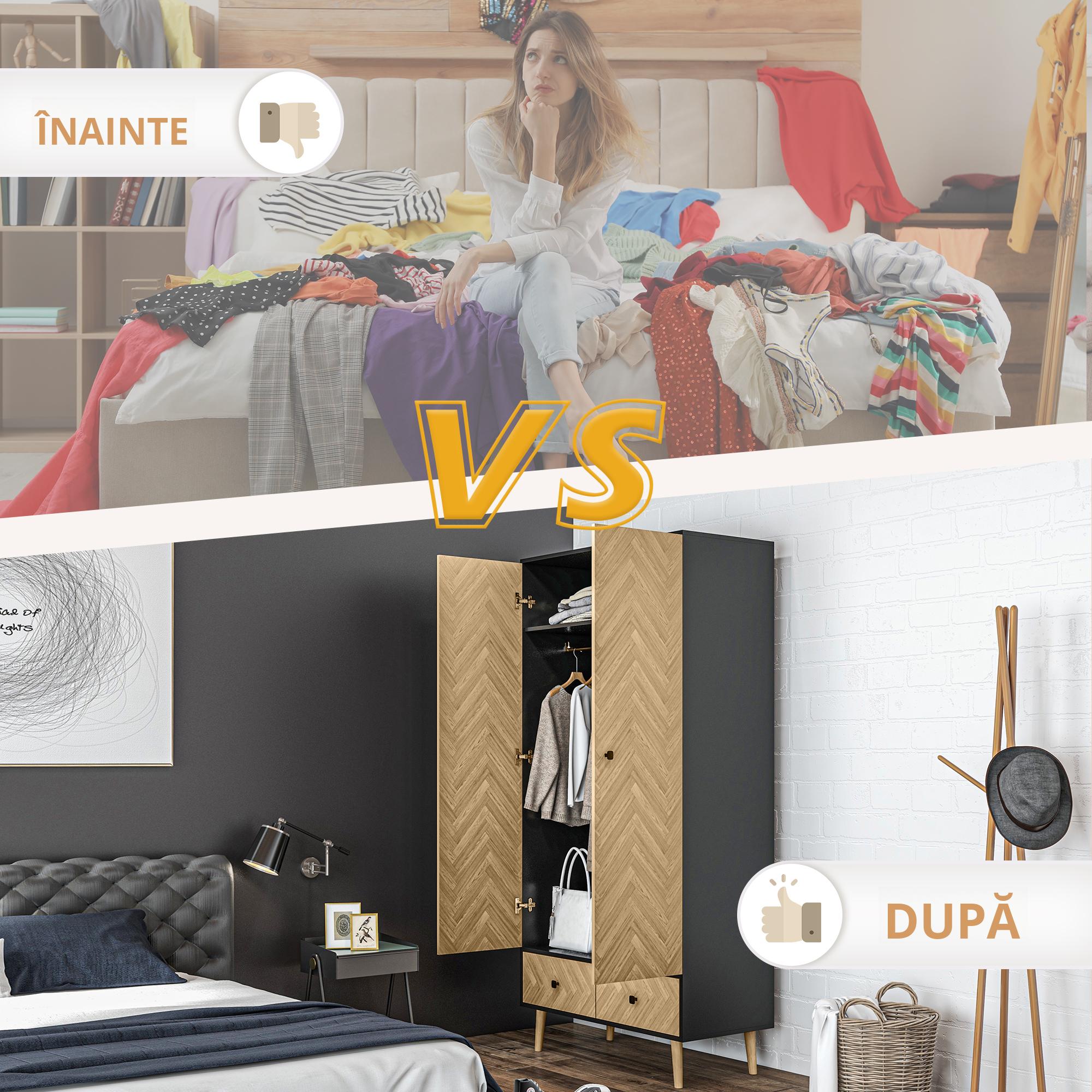  Dulap Lemn Gri inchis - 2 Usi, Compartimente si Sertare [3]