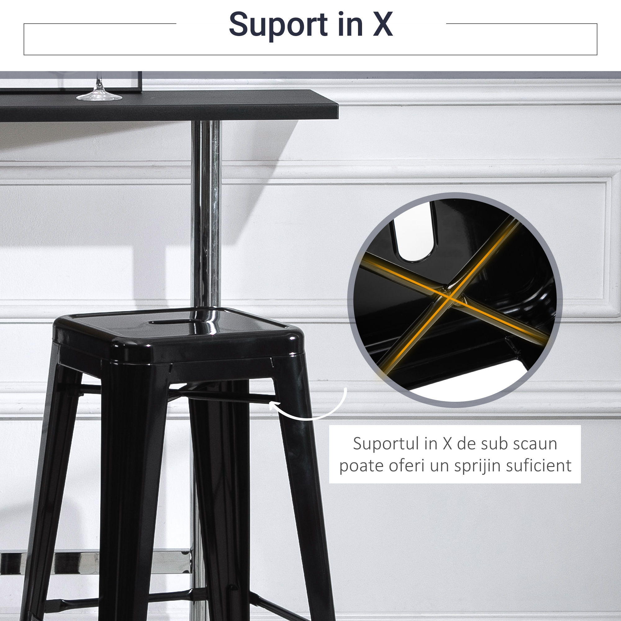  Set 4 Scaune de Bar din Metal cu Suport pentru Picioare pentru Interior si Exterior, 43x43x76 cm, Negru [4]