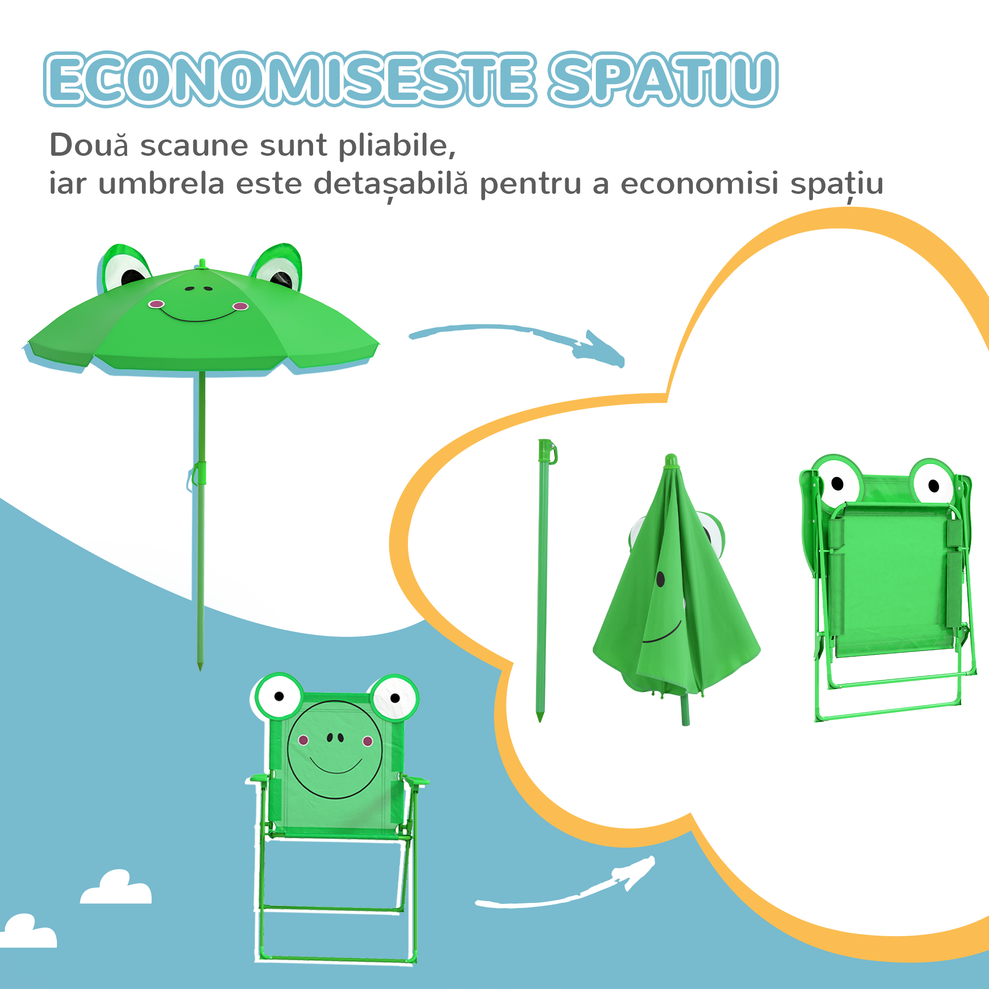  Set Masa de Gradina cu 2 Scaune Pliabile si Umbrela pentru Copii [3]