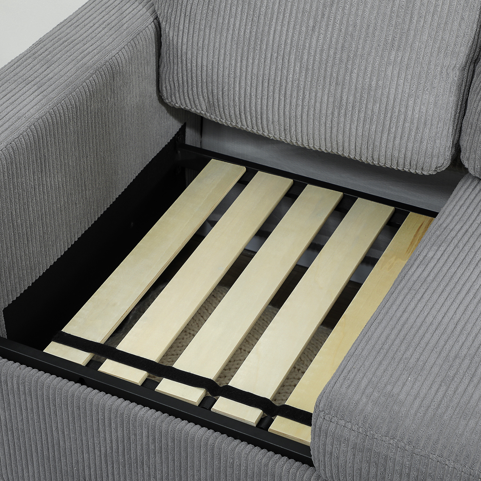  Canapea Modulara cu 3 Locuri si Taburet de Depozitare din Catifea, 196x139x85 cm, Gri Deschis [8]