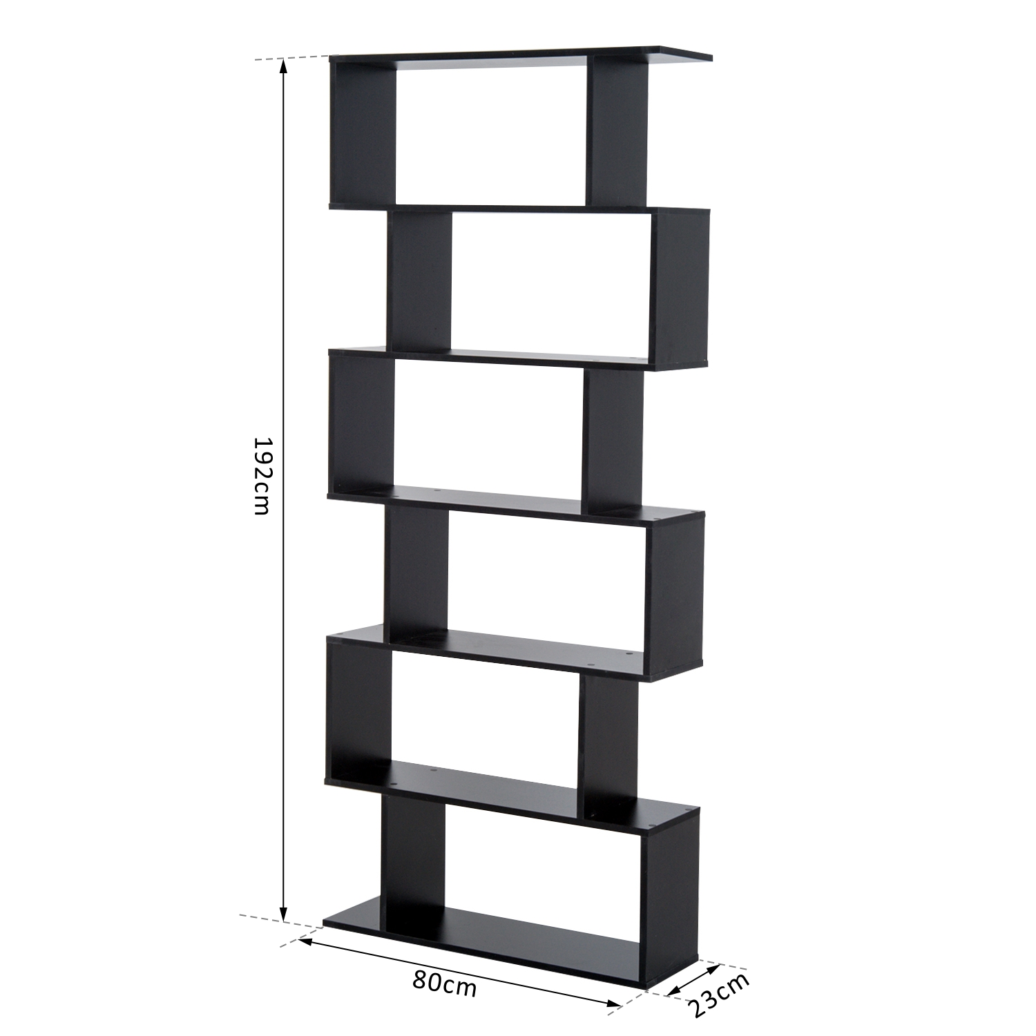  Biblioteca din Lemn, Design Modern cu 6 Rafturi, 80x23x192 cm, Negru [2]