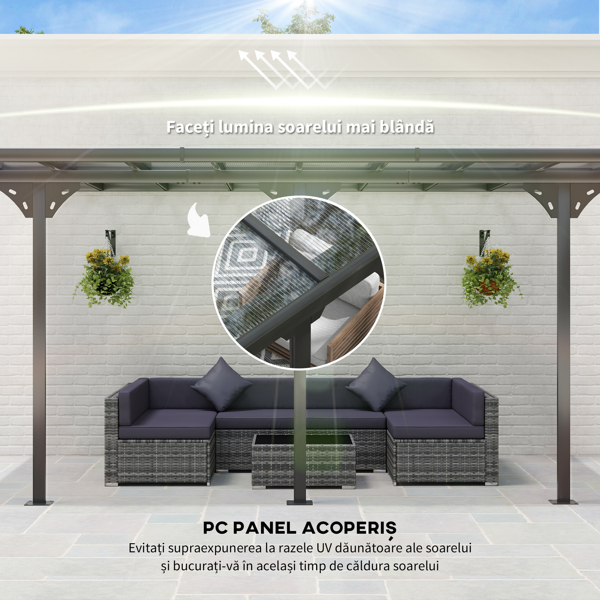  Pergola montata pentru gradina din policarbonat si aluminiu, montare reglabila, gri [4]