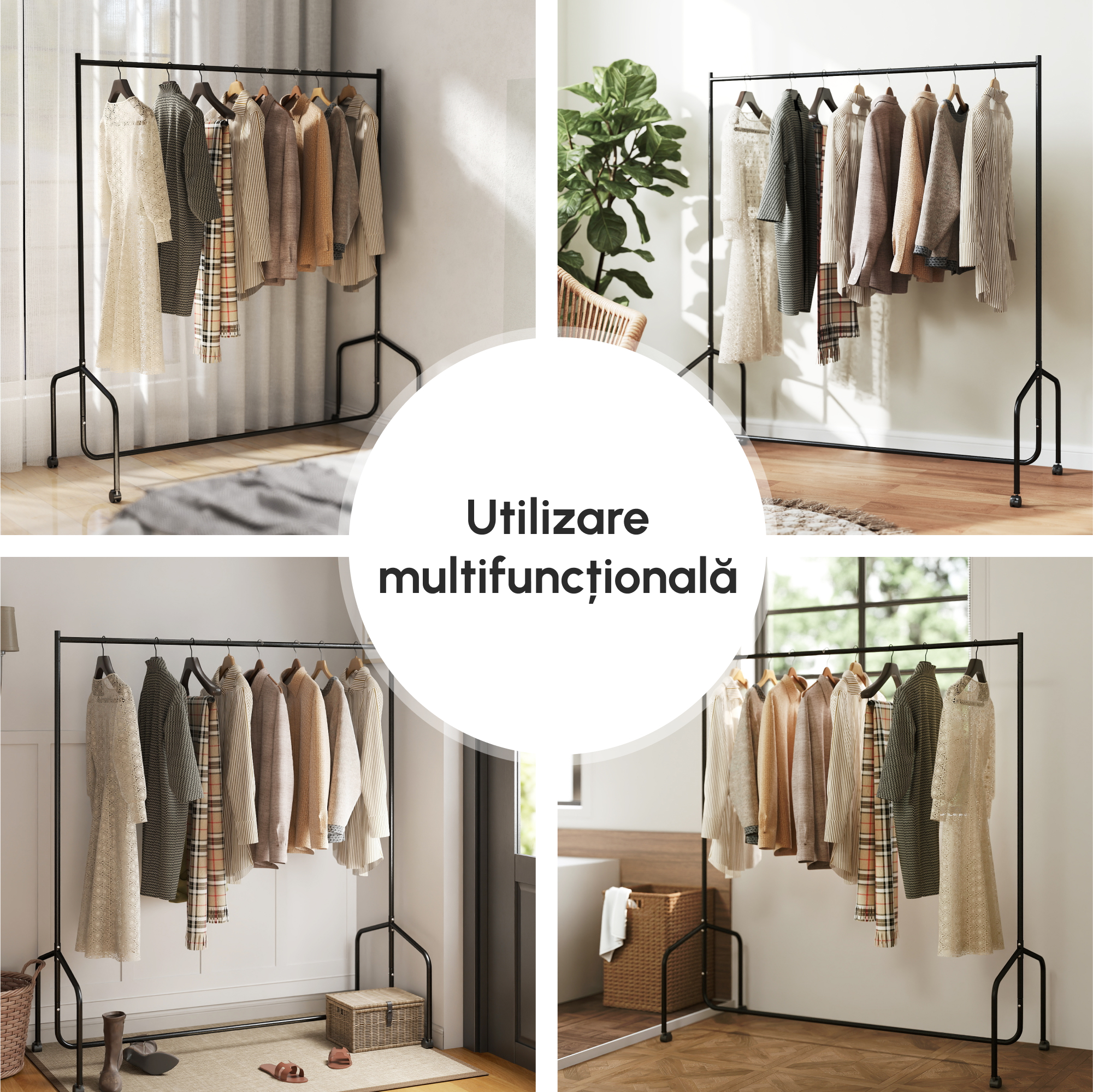  Suport pentru haine cu 4 roti de fier, 150x60x150cm [7]
