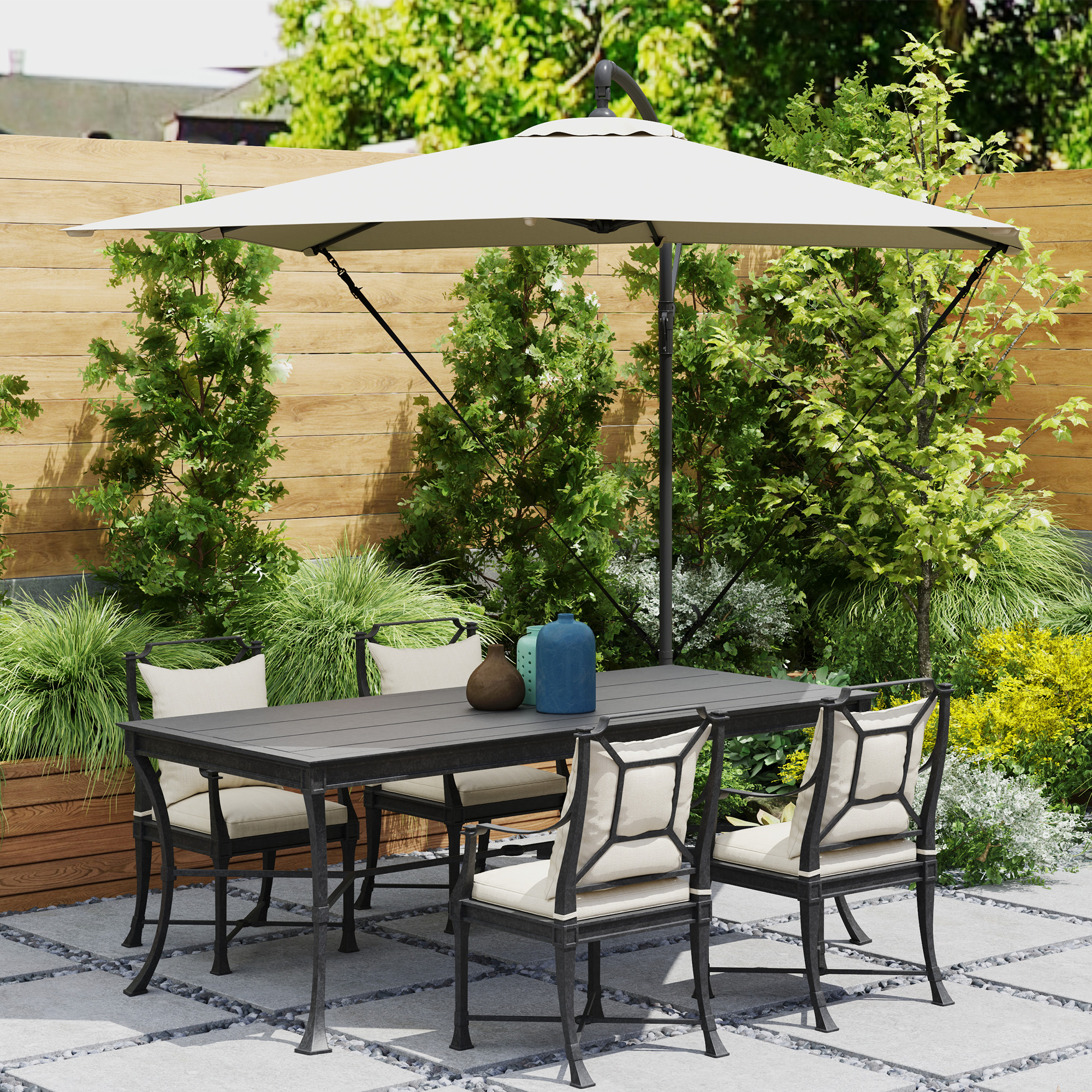  Umbrela de Gradina Suspendata 2.47x2.47 m, Umbrela de Exterior cu Baza in Cruce, Corzi Antivant, Bej [8]