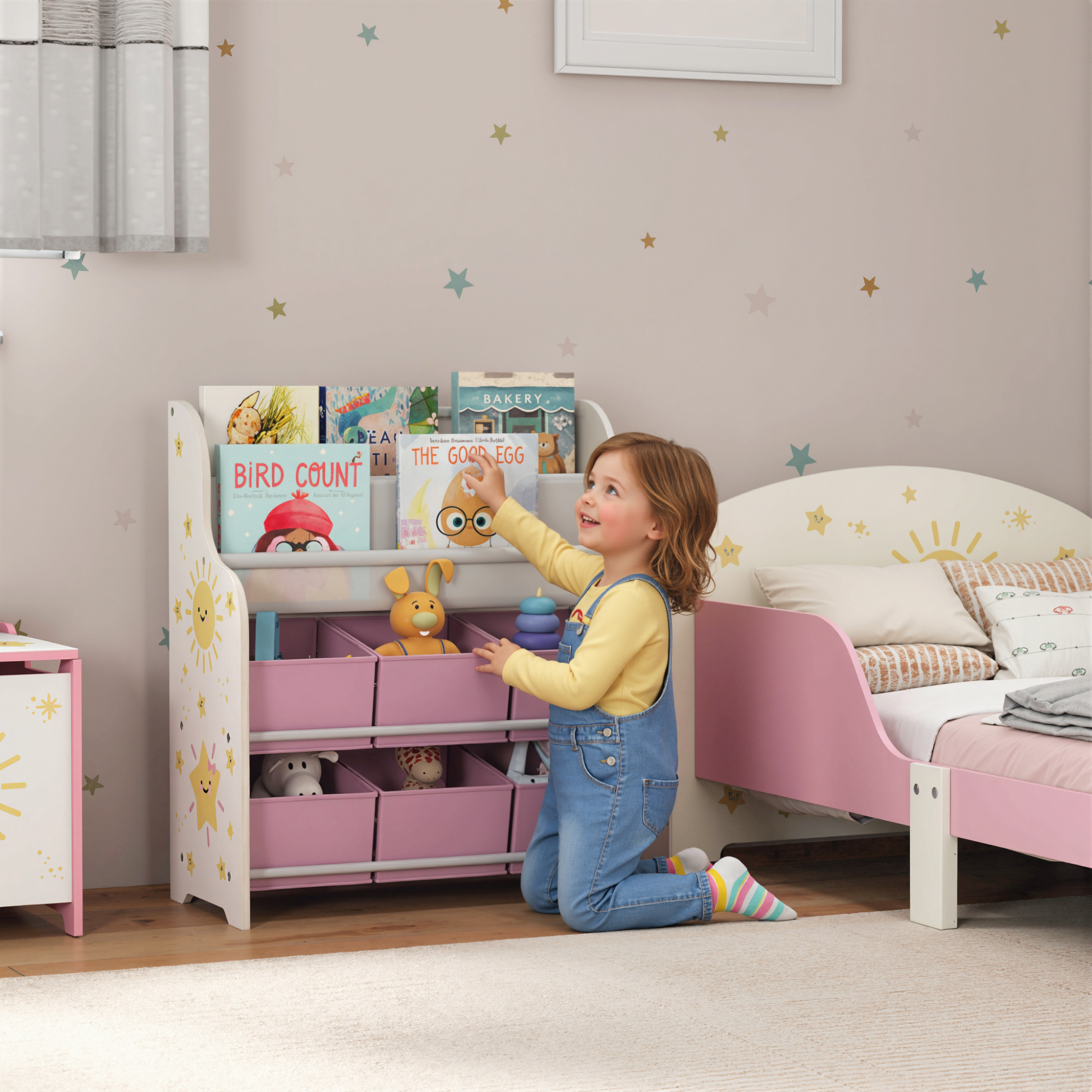  Raft pentru Jucarii cu 6 Sertare si Biblioteca cu 2 Nivele Roz [1]