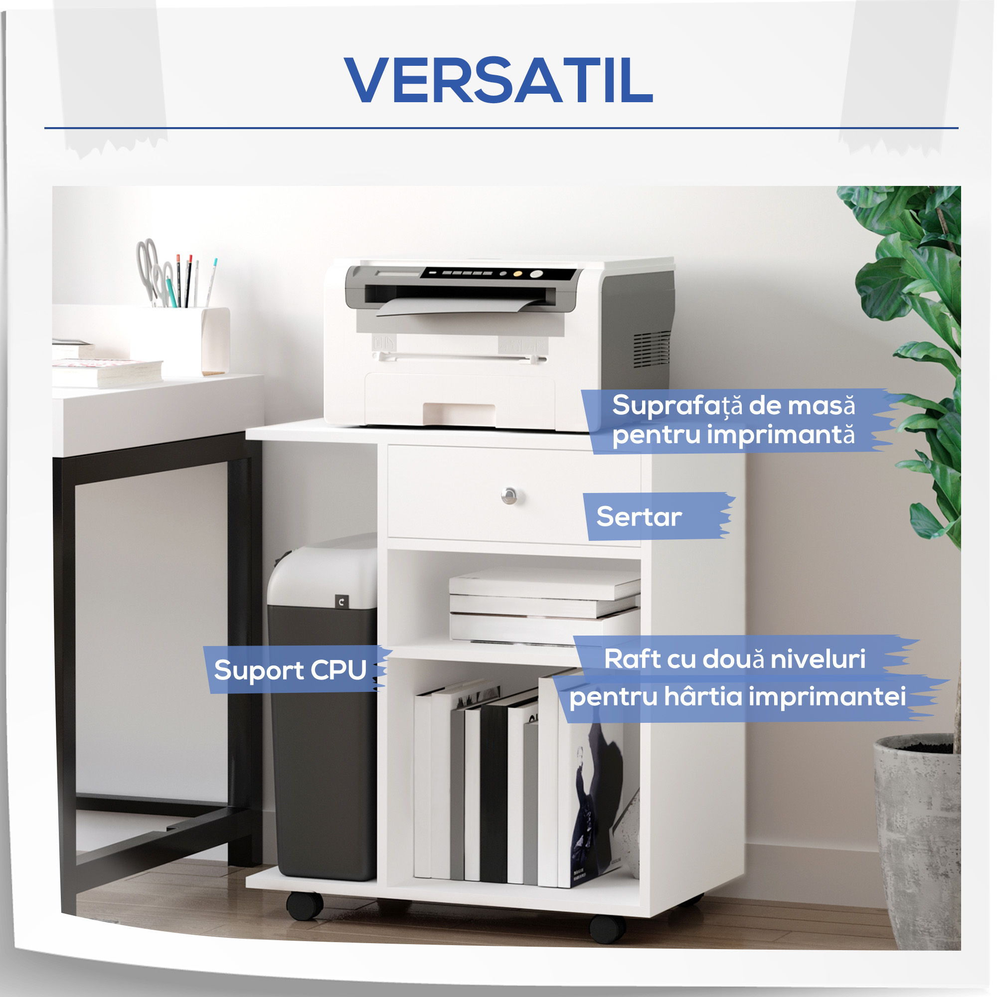  Suport Mobil pentru Imprimanta - Cu Sertar & Raft Reglabil [3]