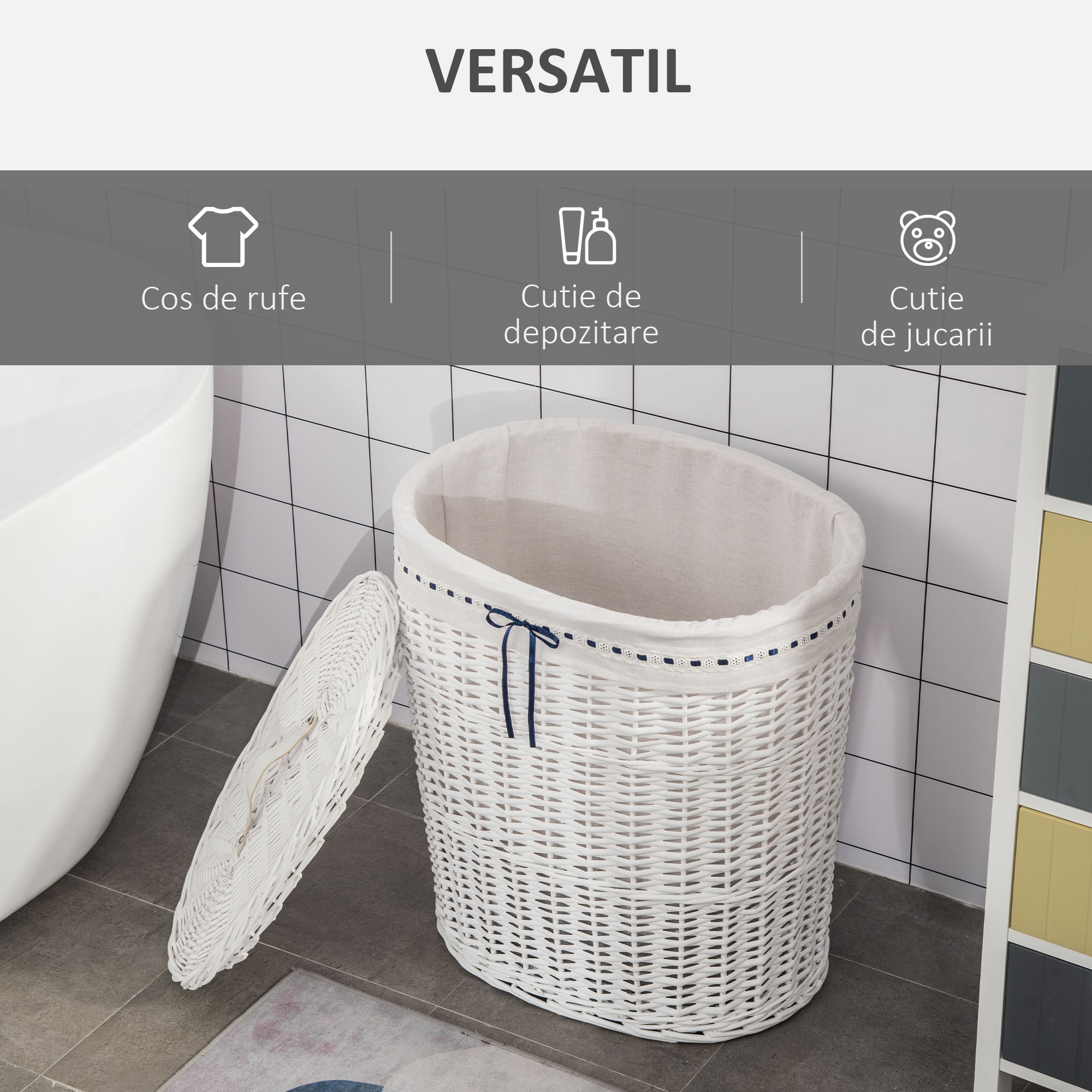  Cos Rufe din Rachita Alba - Cu Capac & Sac Lavabil [3]