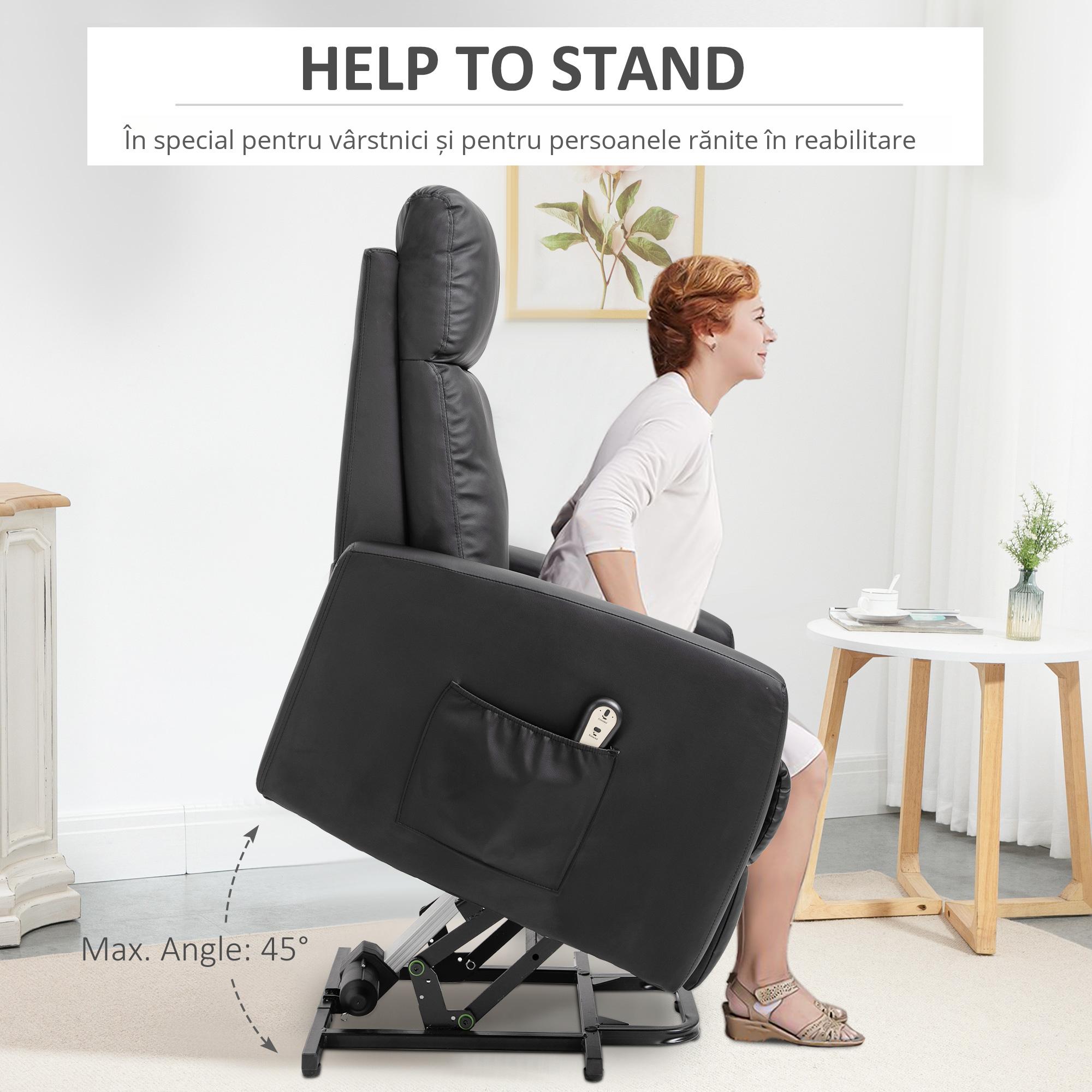  Fotoliu Ridicare Electric 145° - Rabatabil pentru Varstnici, Negru [5]