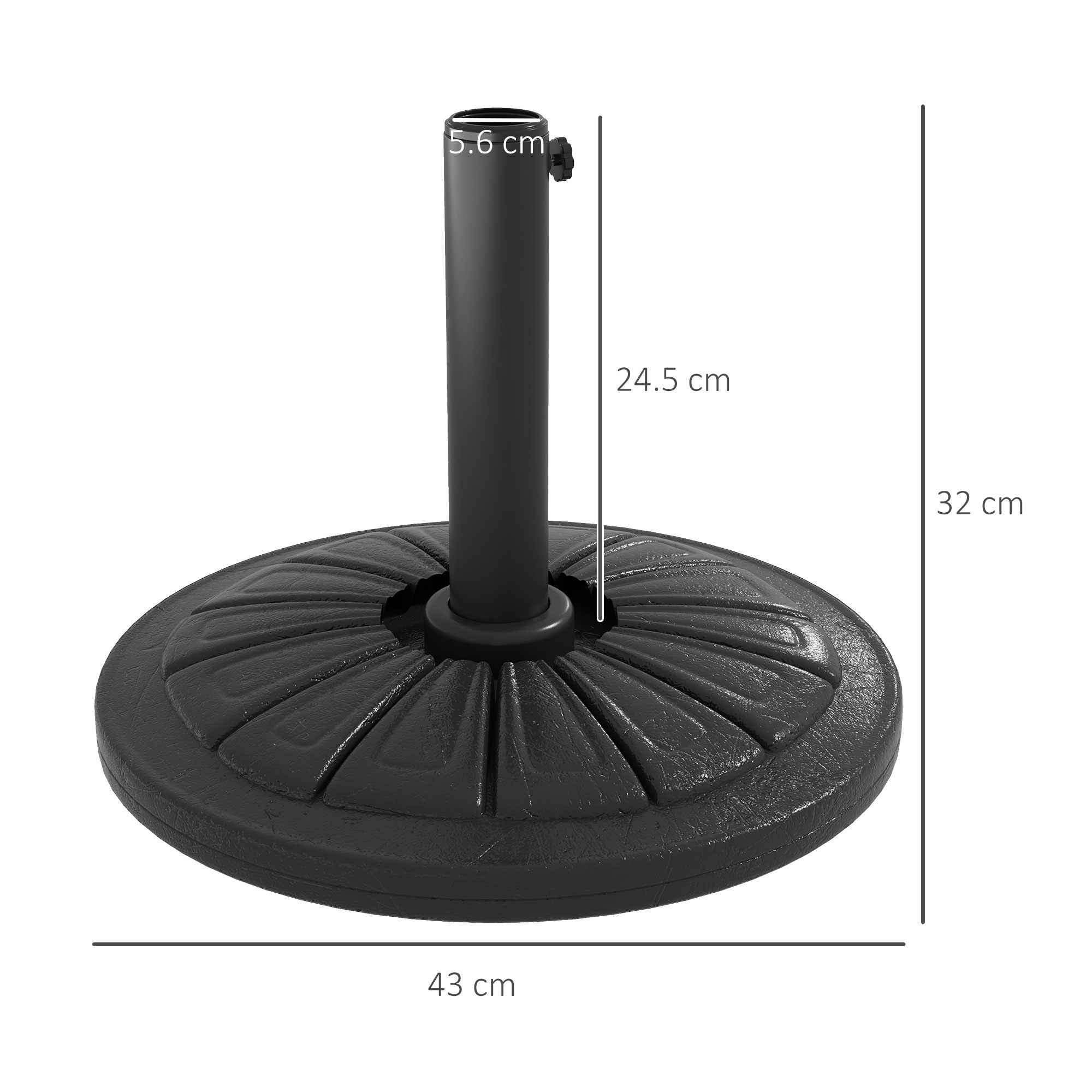  Baza Rotunda pentru Umbrela Ø43cm, 13kg din Ciment pentru Stalpi de 38mm si 48mm, Negru [2]