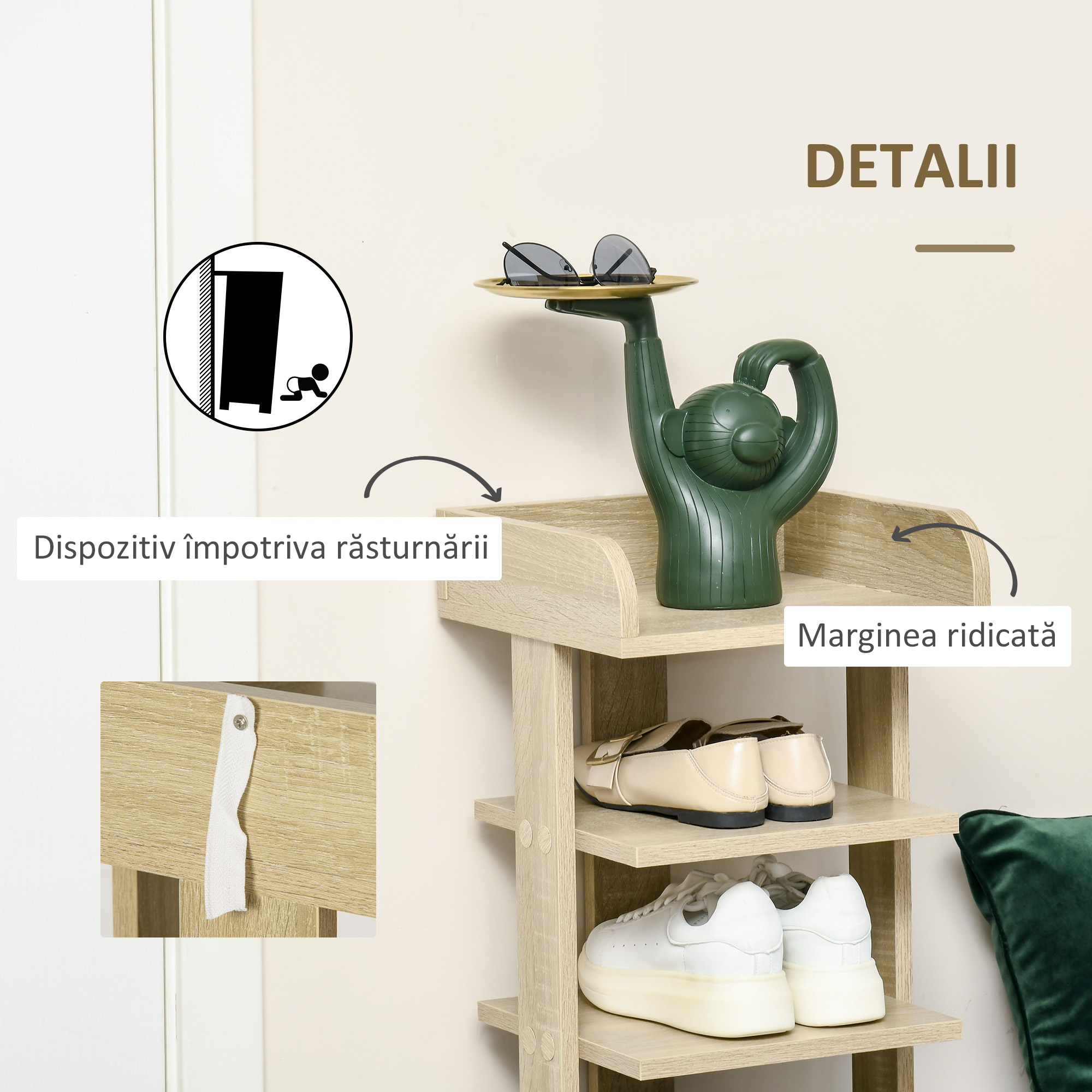  Dulap pentru Pantofi din Lemn 6 pantofi cu Raft de depozitare 32x30x104cm [4]