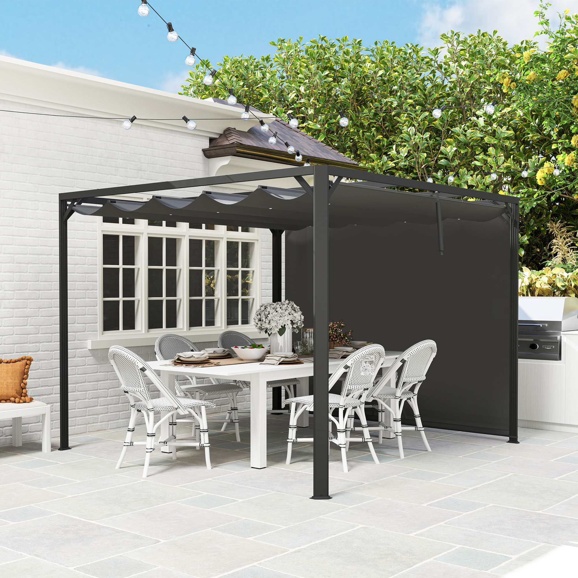  Gazebo Pergola cu Copertina Rulabila de Protectie si Orificii de Drenaj, 300x300x227 cm, Gri inchis [7]