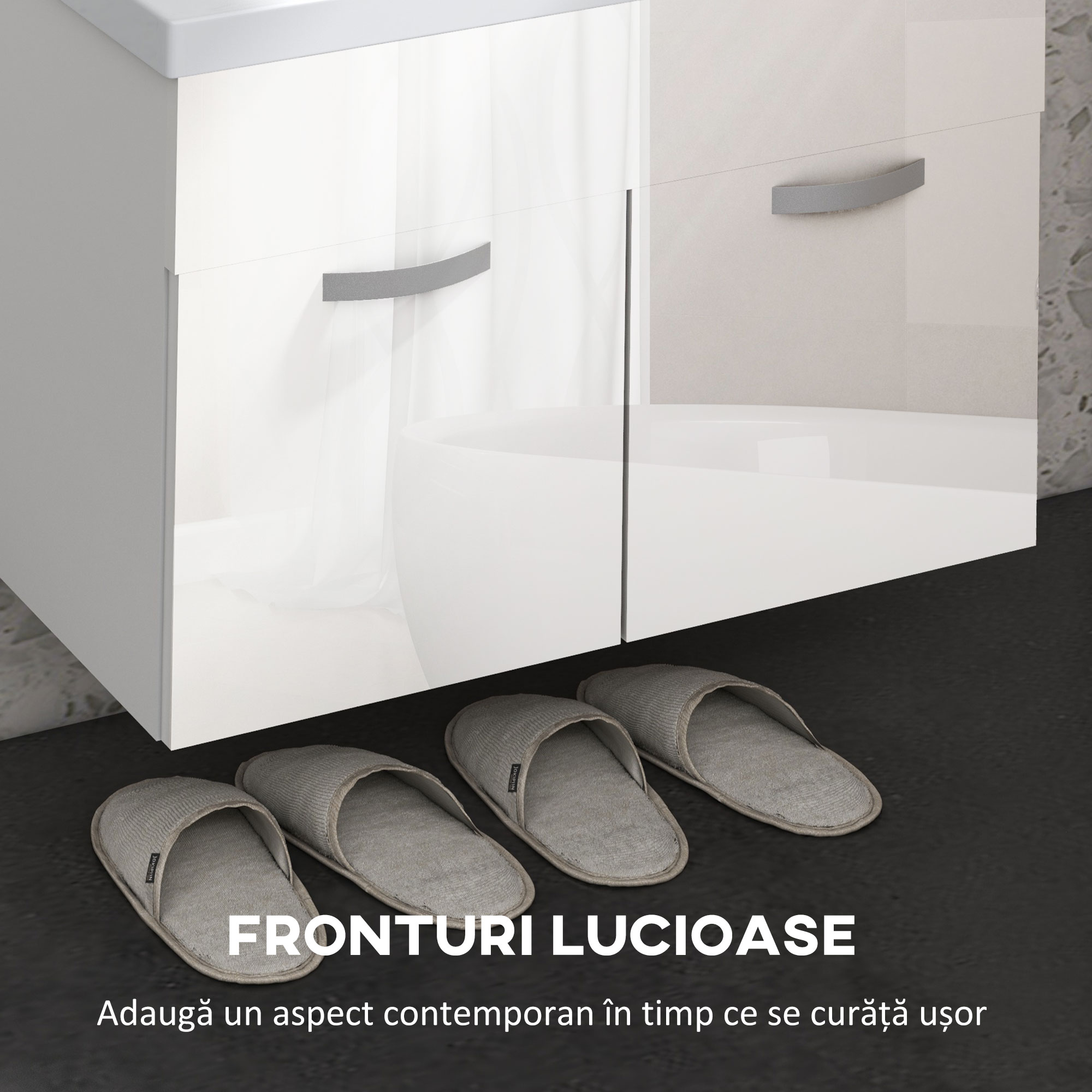  Dulap de Baie Suspendat cu Chiuveta, Dulap cu 2 Usi cu Chiuveta si Balamale Amortizate, 61x40x50 cm, Alb Lucios [5]