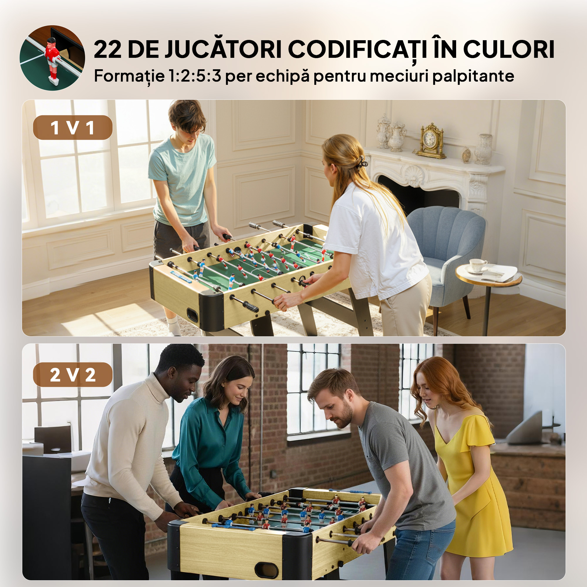  Fotbal de Masa Pliabil cu Manere Antiderapante, 2 Mingii si Tabele de Scor, Verde si Lemn Natural [4]