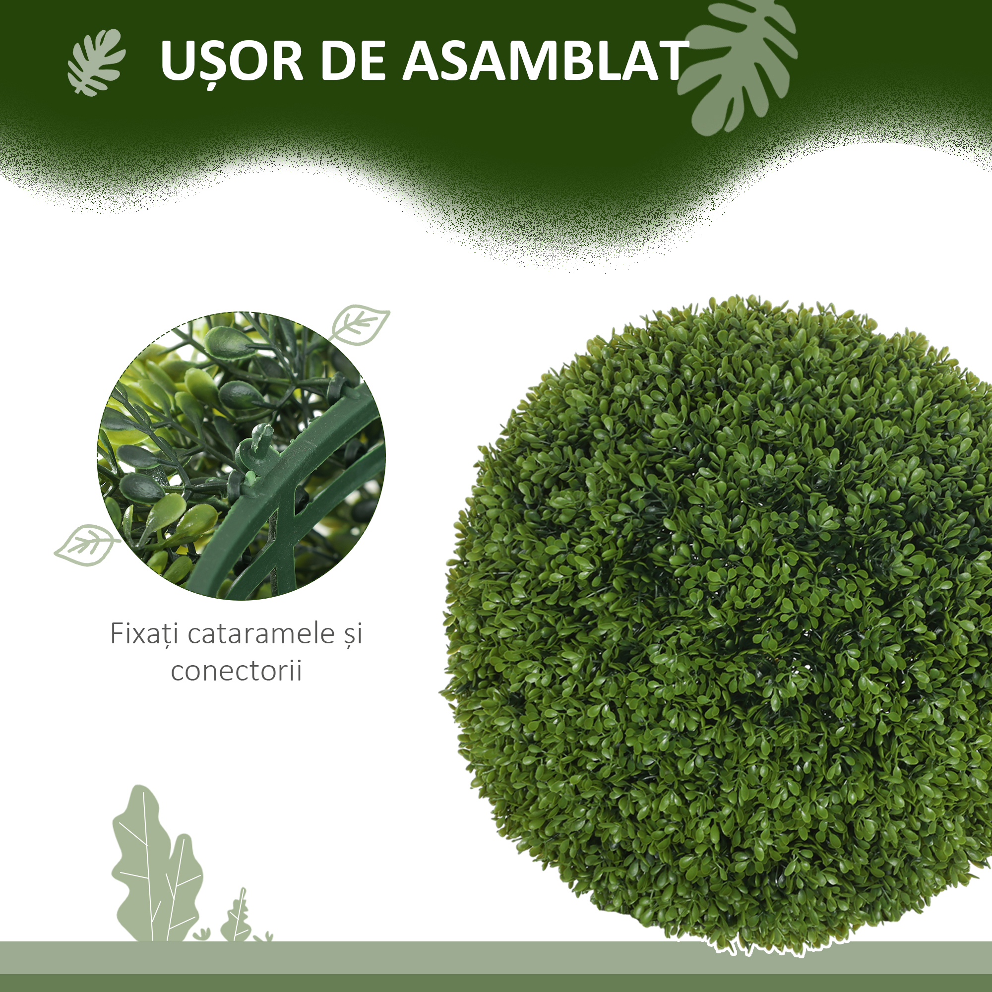  Set de 2 Plante Artificiale din Buxus in PE, Ø40 cm, pentru Interior si Exterior, Verde [4]