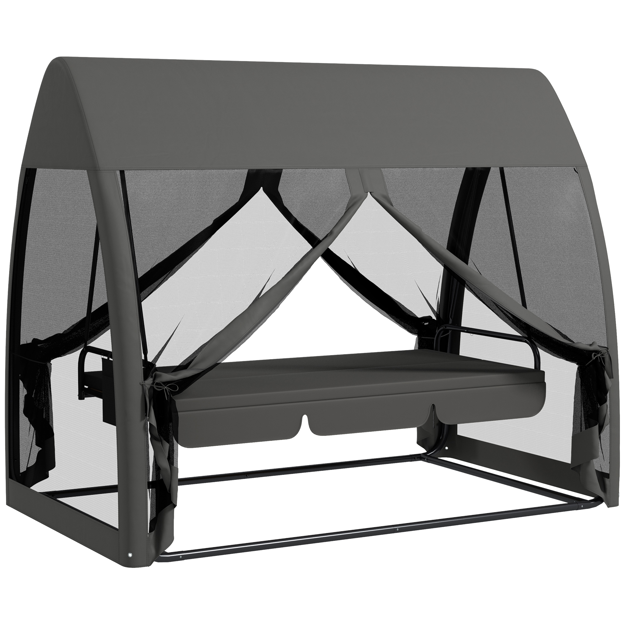 Gradina & balcon -  Leagan de Gradina 2 in 1, Convertibil in Pat, cu Perne si Plasa de tantari, 240x140x197 cm, Gri