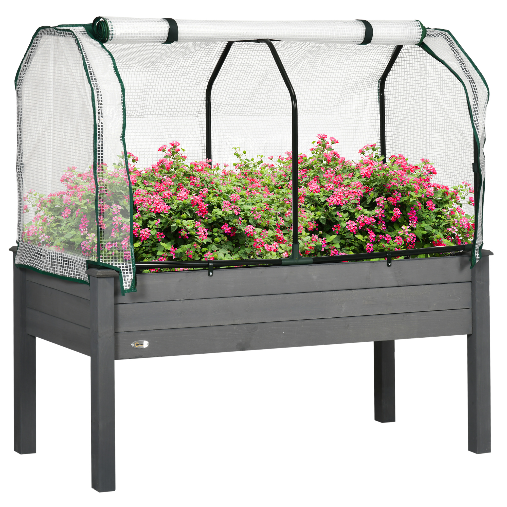Living & hol -  Pat pentru Gradina Ridicat cu Acoperis din PE, Jardiniera Ridicata din Brad cu 4 Gauri de Drenaj, pentru Flori si Legume, pentru Gradina, Balcon, 121x55x117 cm, Gri inchis