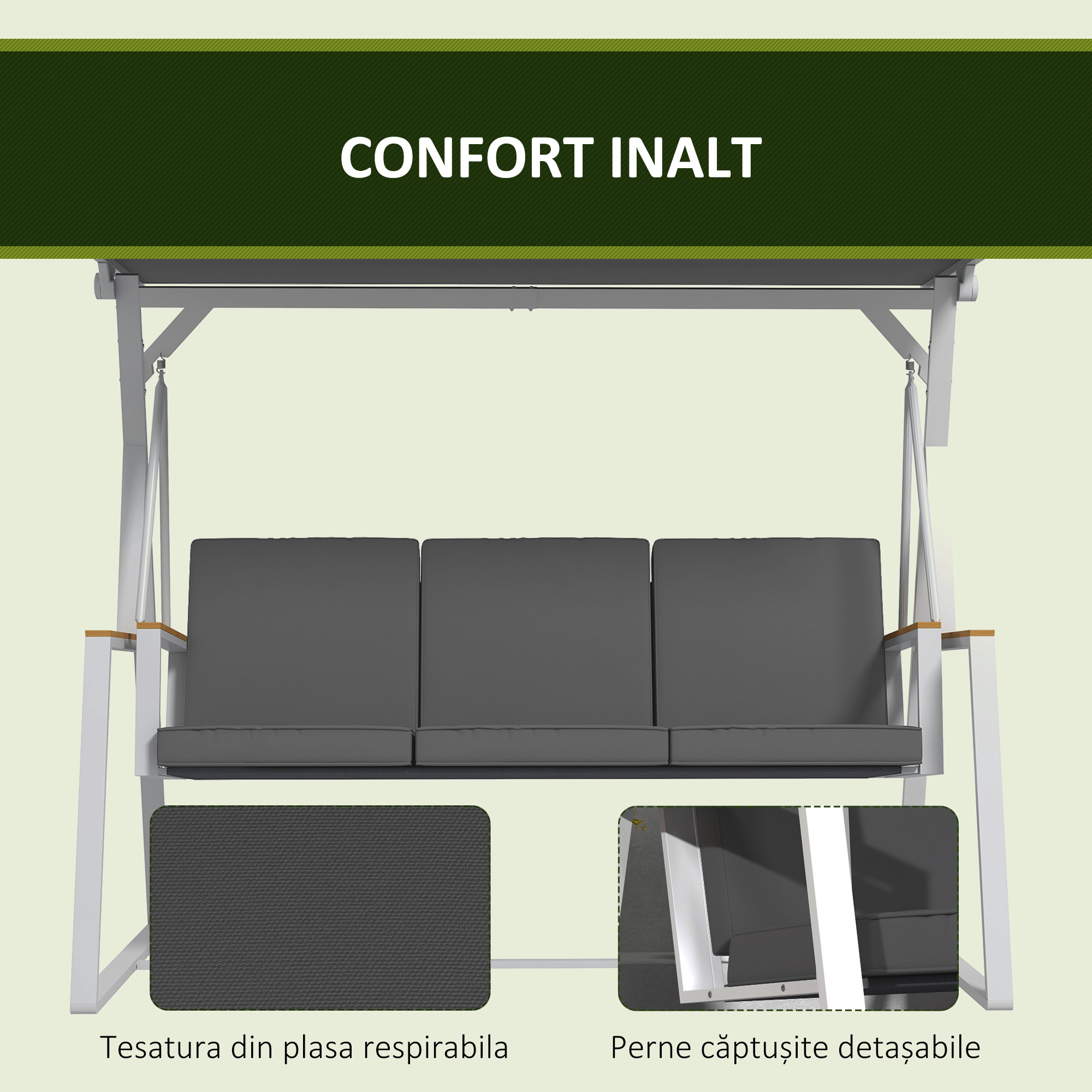  Leagan tip scaun pentru terasa cu 3 locuri, Gri [5]